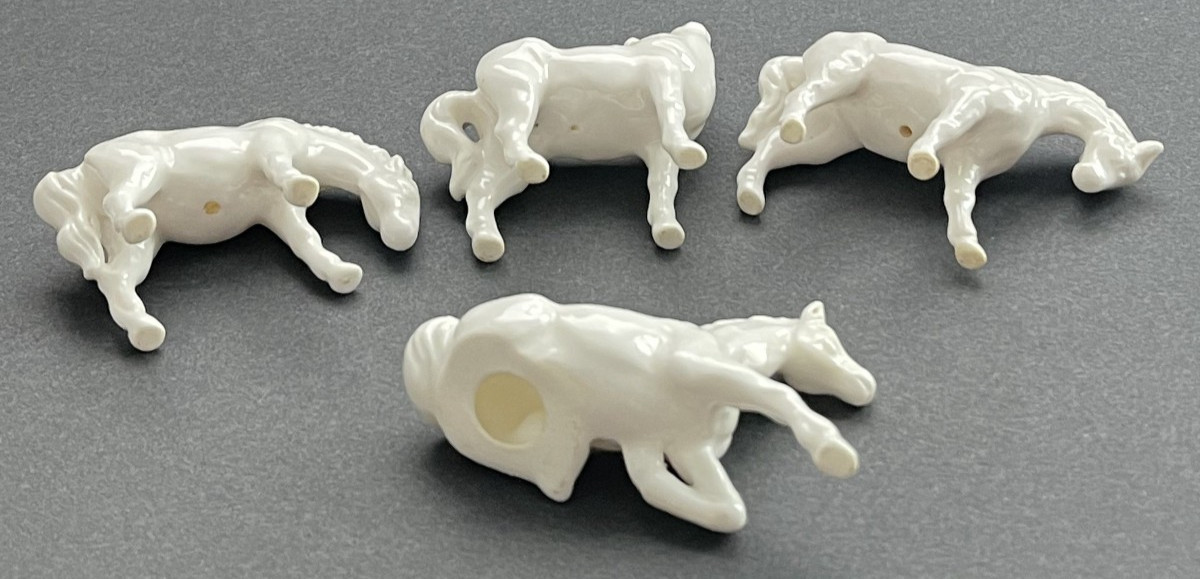 Vintage Miniature Porcelain Whie Horses Figurines 2.0″ Set Of 4 B10