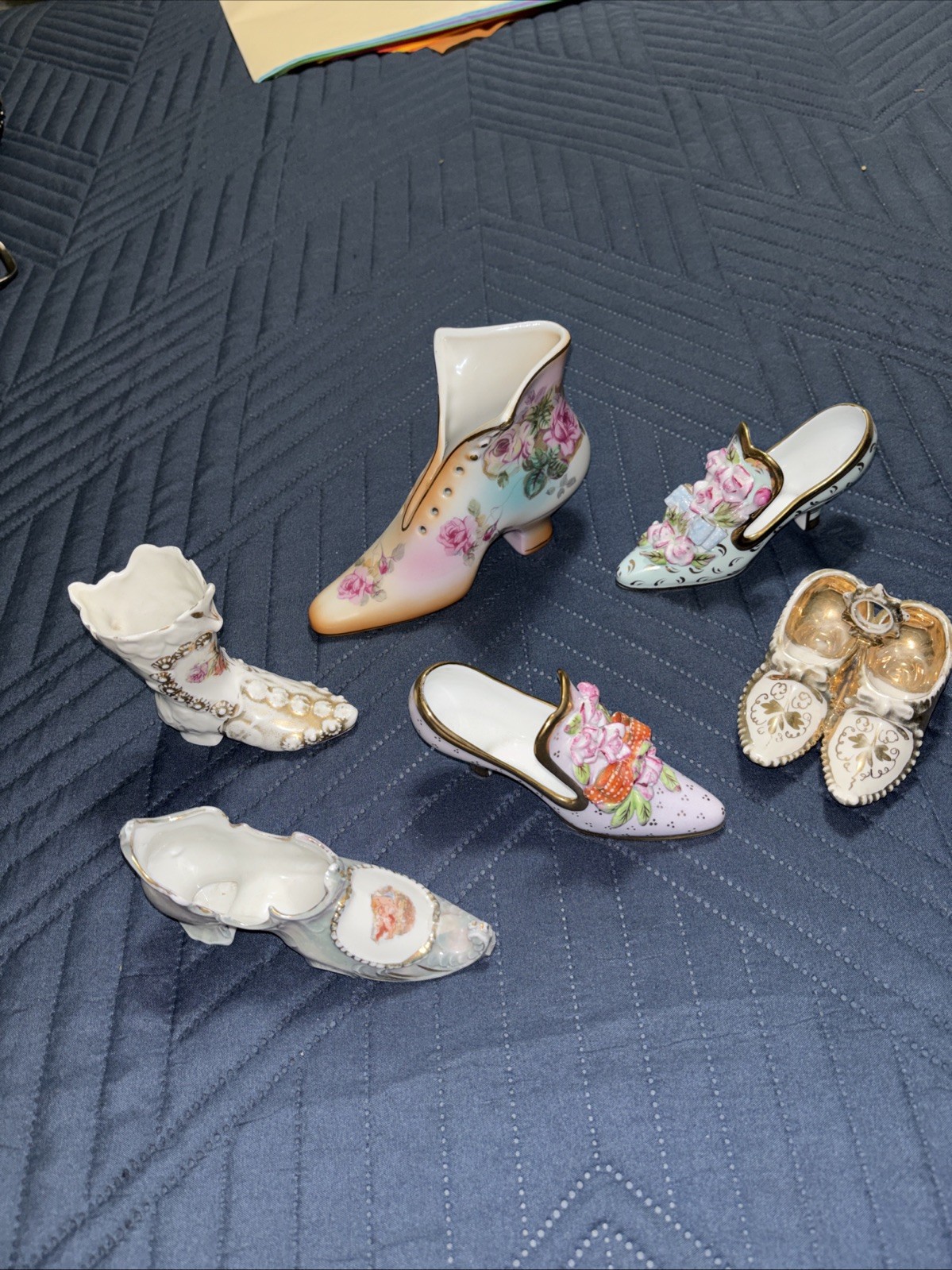 Collection Of 6 Vintage Porcelain Decorative Shoes Late 19th/early 20th Century