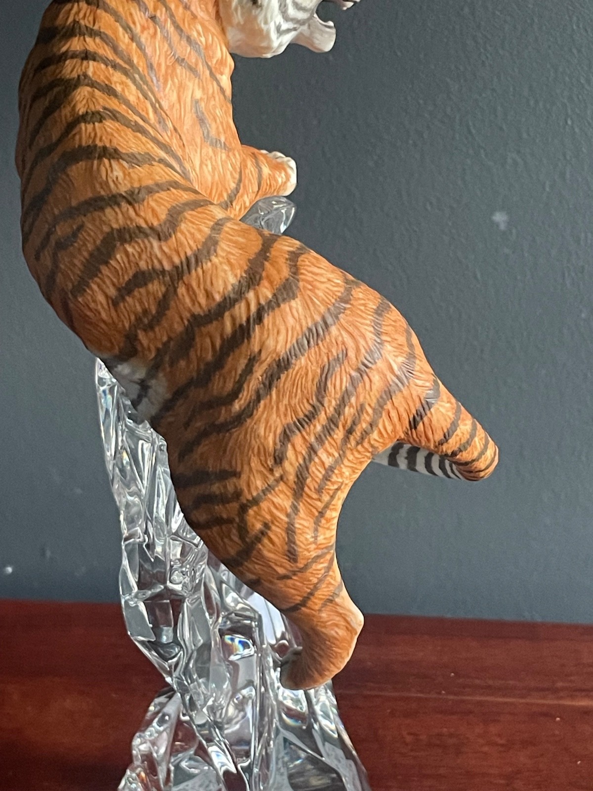 Large Tiger Figurine on Crystal Iceberg Base Wildlife Statue 11” Decorative