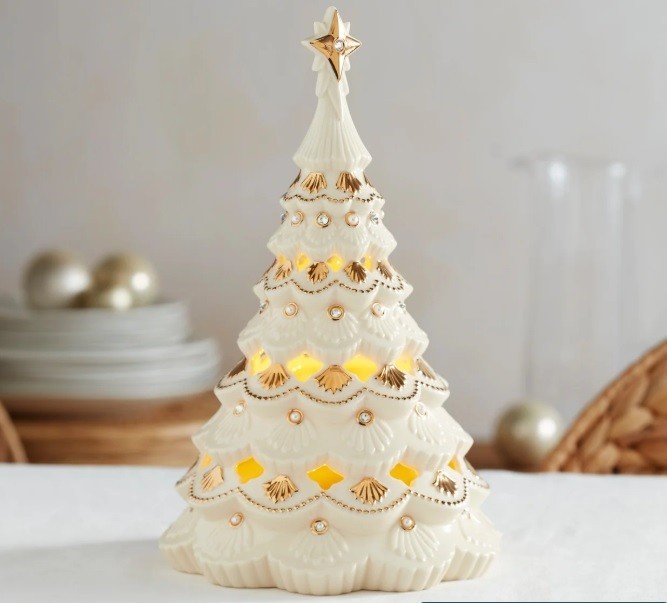 Lenox Florentine and Pearl Lit Christmas Tree 10.5” NEW IN BOX