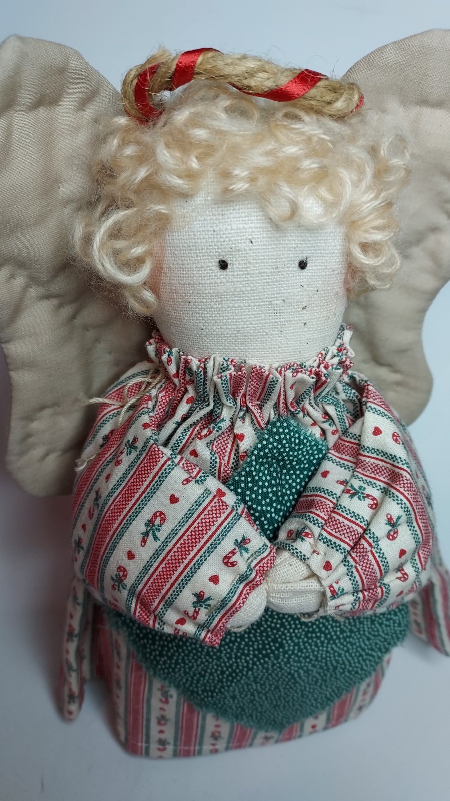 Fabric Stuffed Provencale Angel With Halo and Quilted Wings