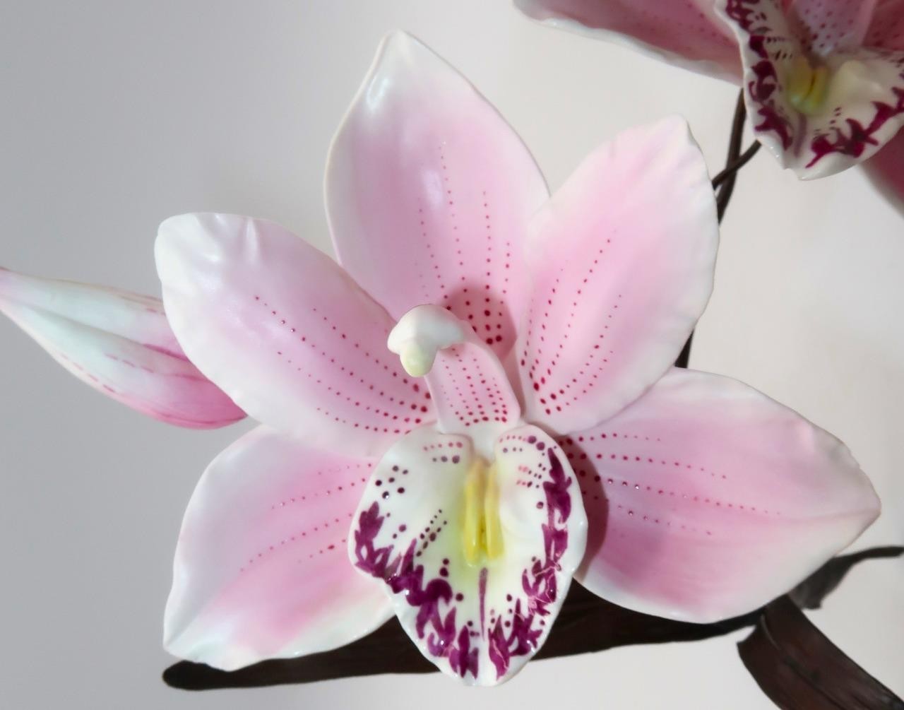 Boehm, England Cymbidium PINK ORCHID, #60008 Porcelain Floral Figurine, 10 1/2″