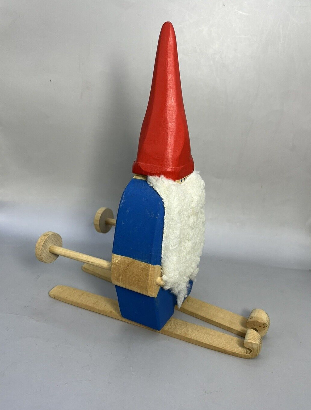Scandinavian Tomte Gnome Figurine Wooden Christmas Santa Skiing Decor 8.75″