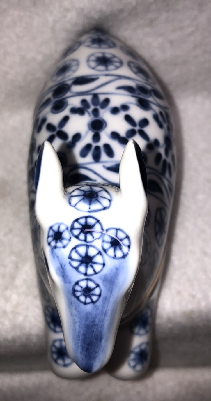 Vintage Porcelain Laying Deer Lidded Trinket Box Cobalt Blue White 5″ L Thailand
