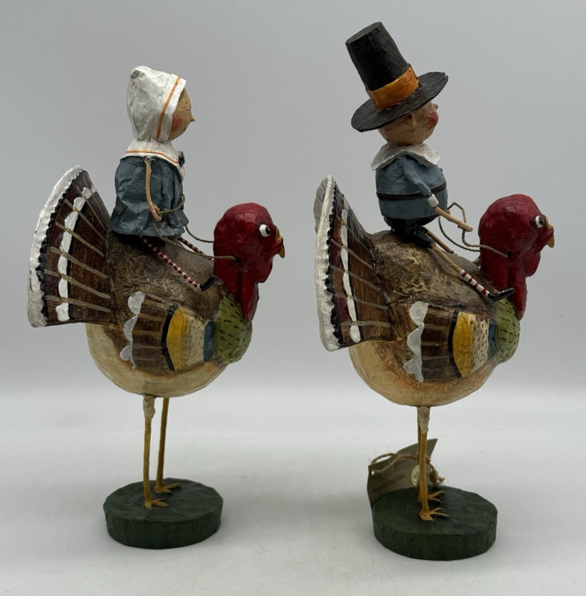 Lori Mitchell Tom & Goodie Riding Turkey Gobblers Thanksgiving Pilgrim Figurines