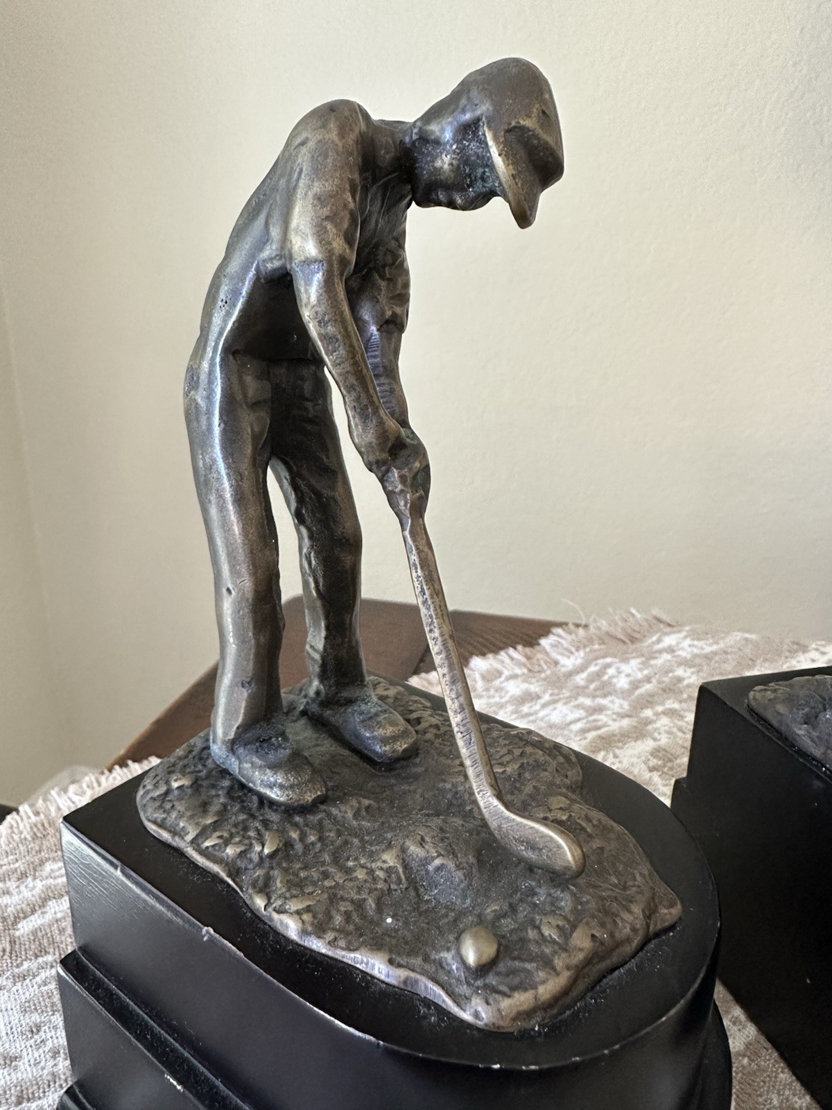 Vintage Decorative Crafts Bronze Golf Golfing Golfers Bookend Set of (2)
