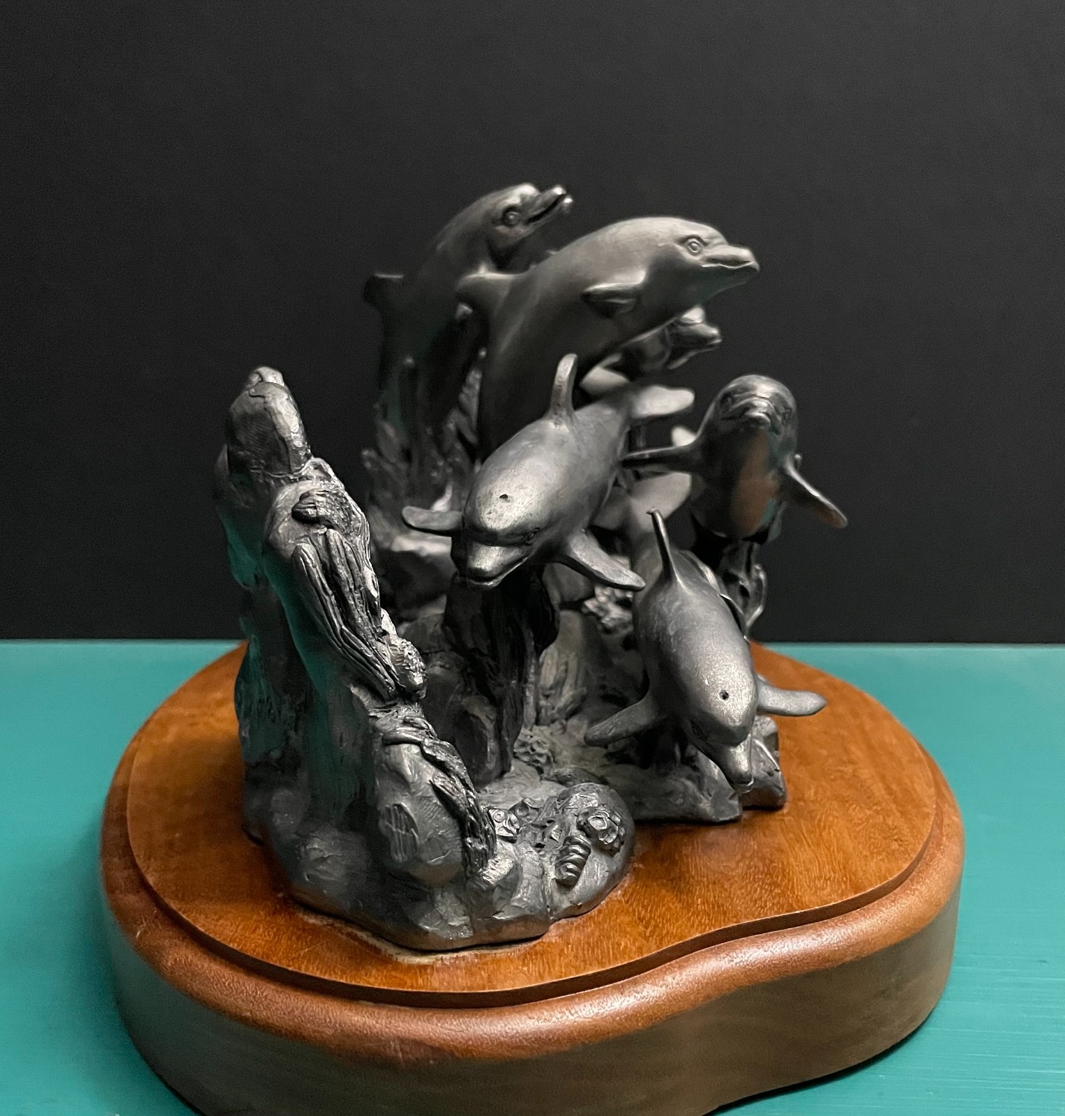 Michael Ricker Pewter Dolphin Pod Nautical Sea Life Corral Reef Ocean Art Statue