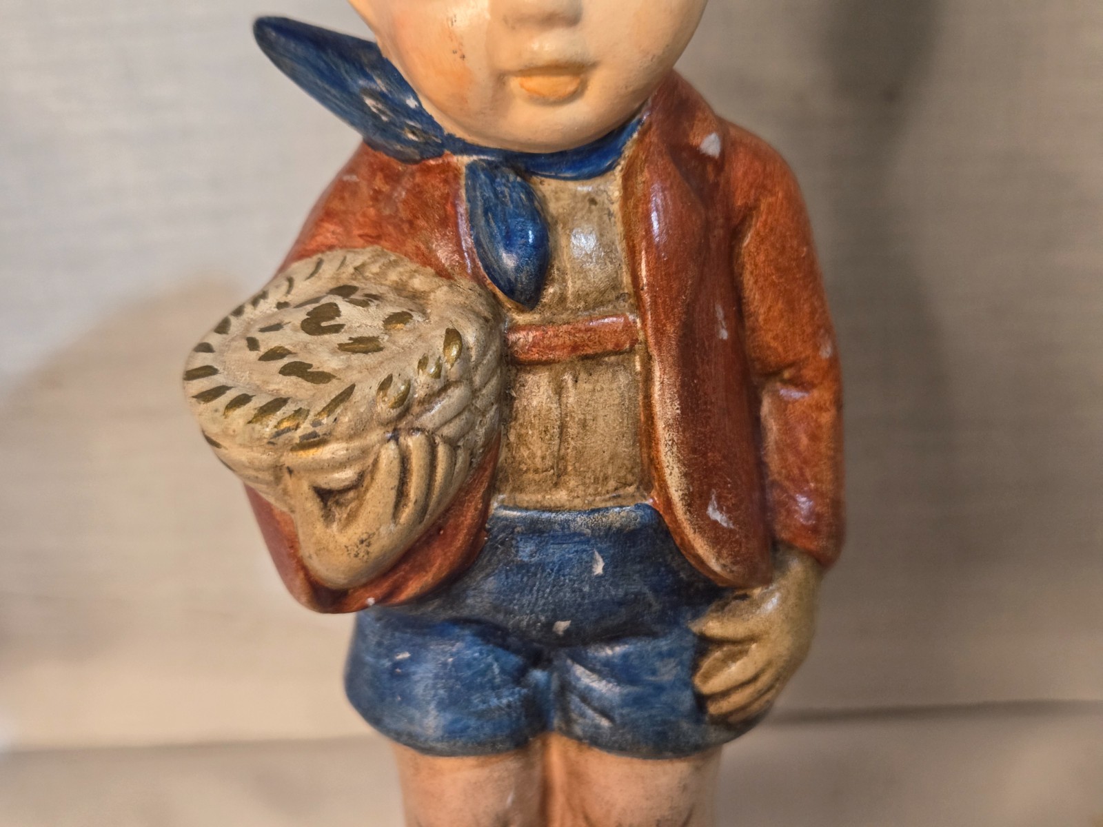 Vintage Chalkware Figurine Hand-Painted Farmers Boy with Pig Hummel Style 8″