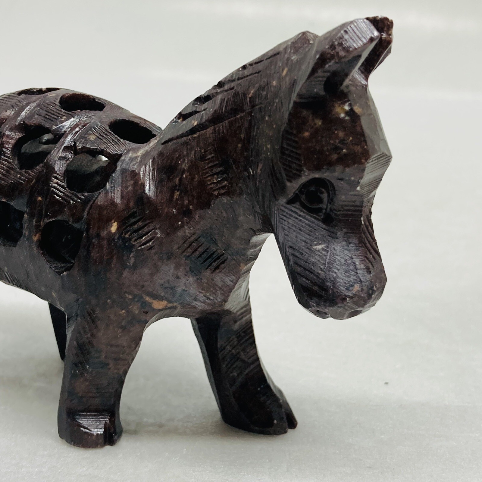 Vintage Stone Carved Horse Figurine Hollow Baby Horse Inside Body Art Decor 6