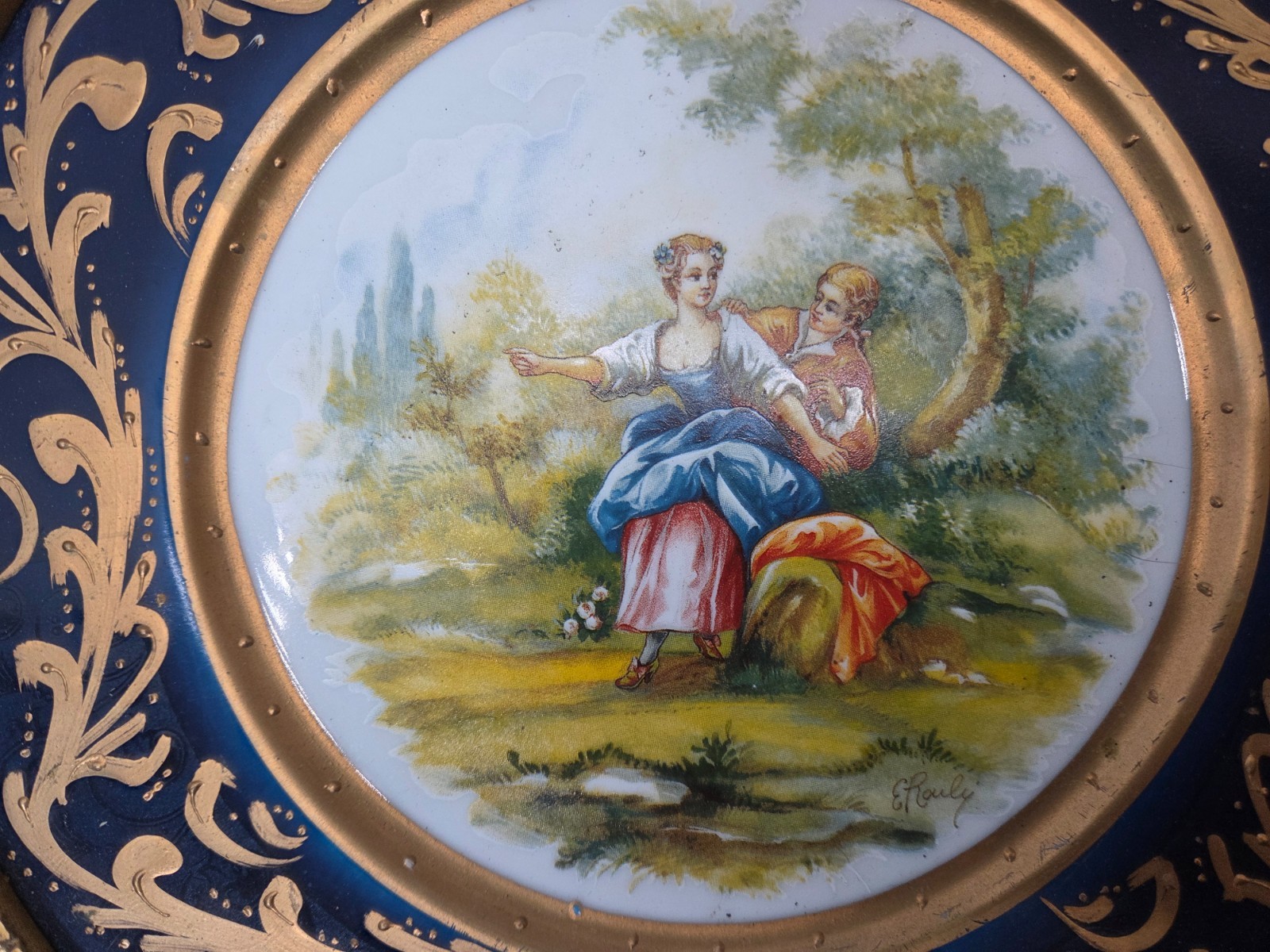 Pair of ornate Sevres style porcelain plate in brass Frame louis XVI wall plates