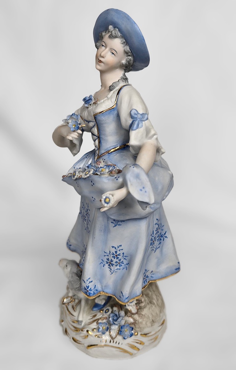 11″ Antique Sitzendorf Shepherd & Shepherdess Figurine Pair, c.1890s, Germany