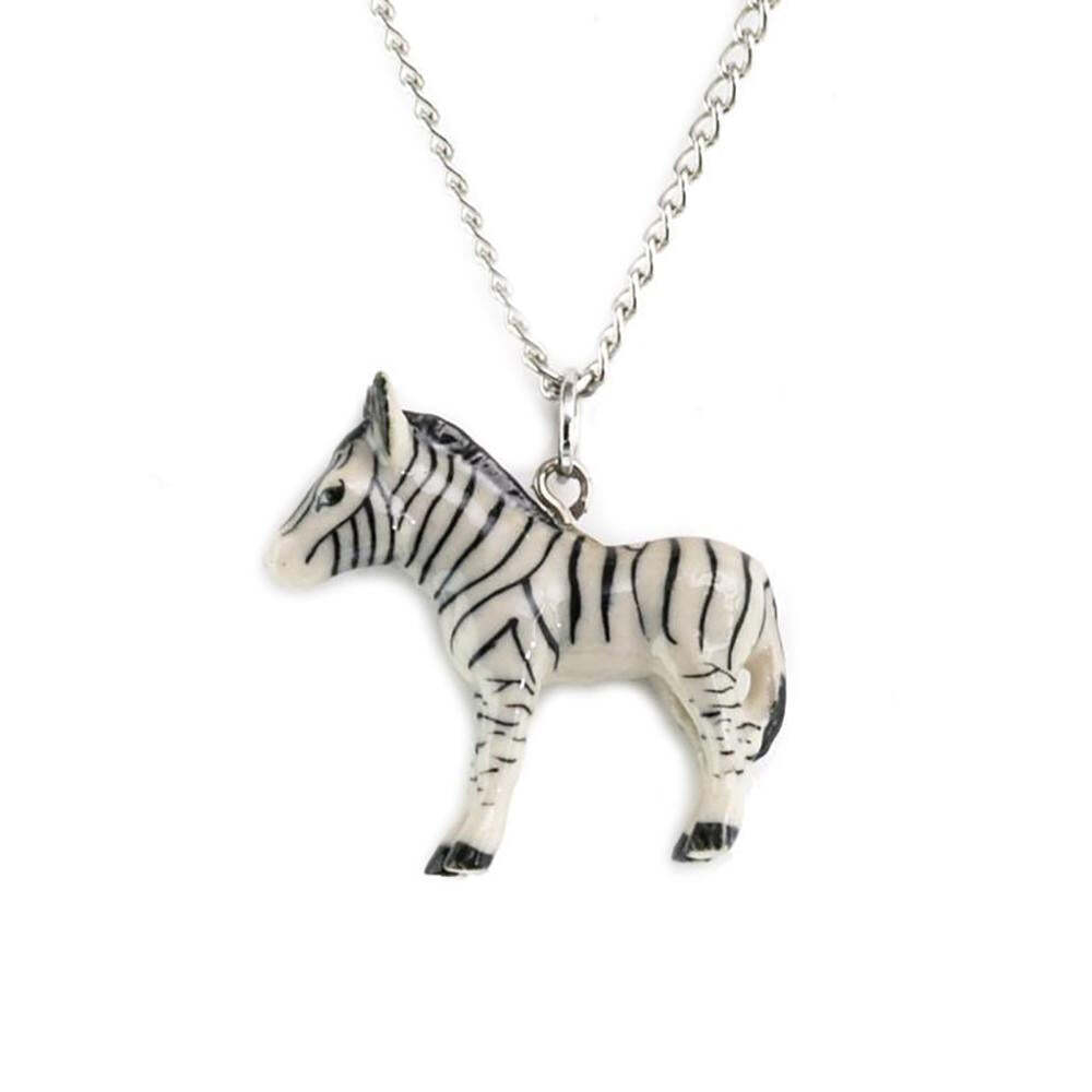 Little Critterz Jewelry White Zebra Animal – Necklace Pendant Porcelain Jewelry