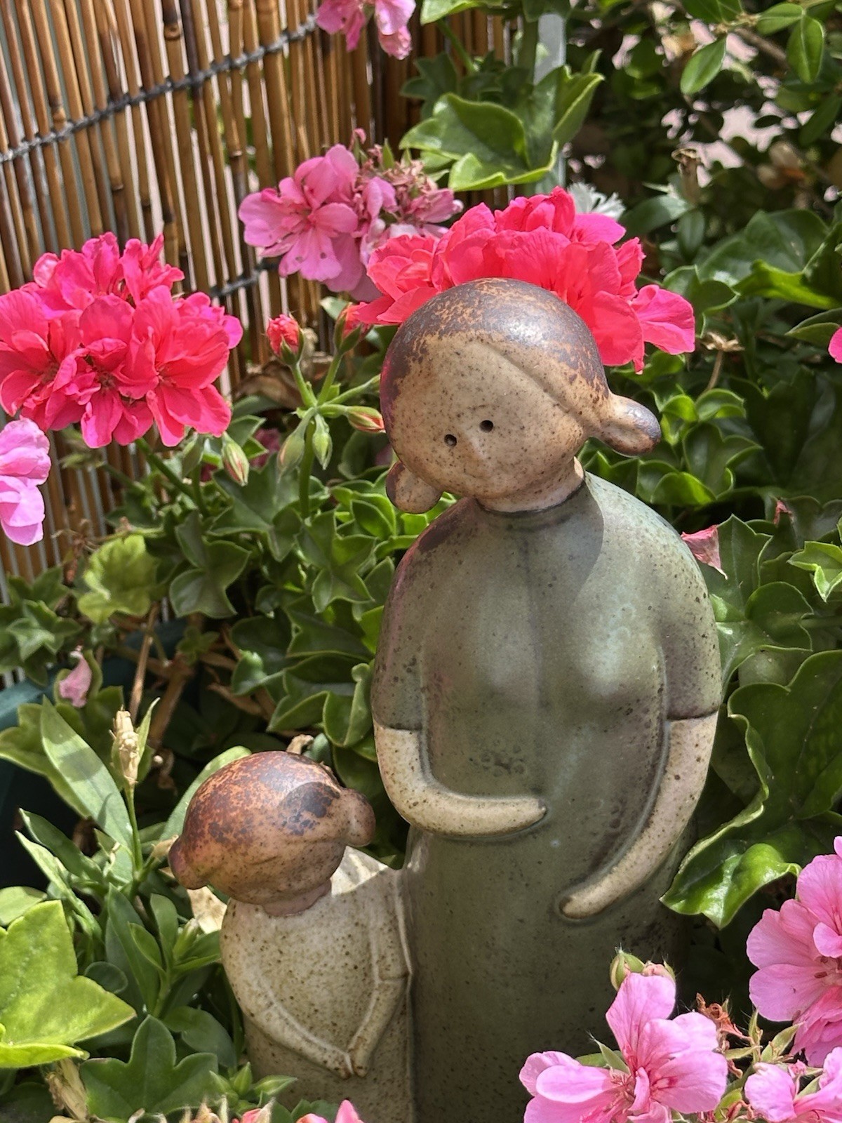 Japanese Vintage Stoneware Pottery Mother & Child Figurine Collectible Rare MCM