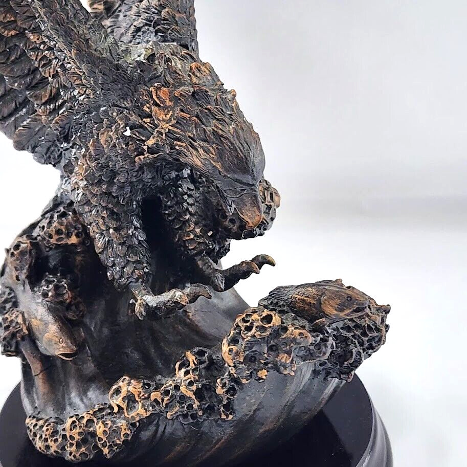Treasure of Nature Eagle Figure Sculpture Bronze Plated Wood Base 11″