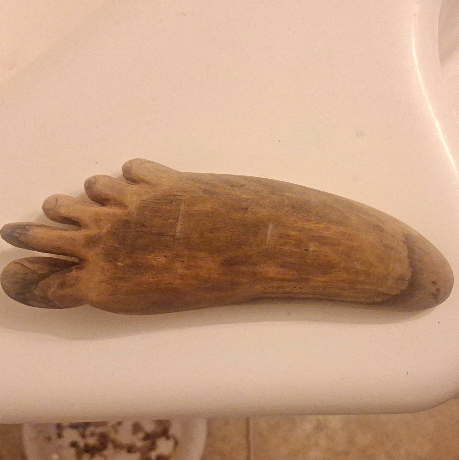 Carved Wood Foot Figurine, Brown Natural Finish, Anatomy Theme Sculpture