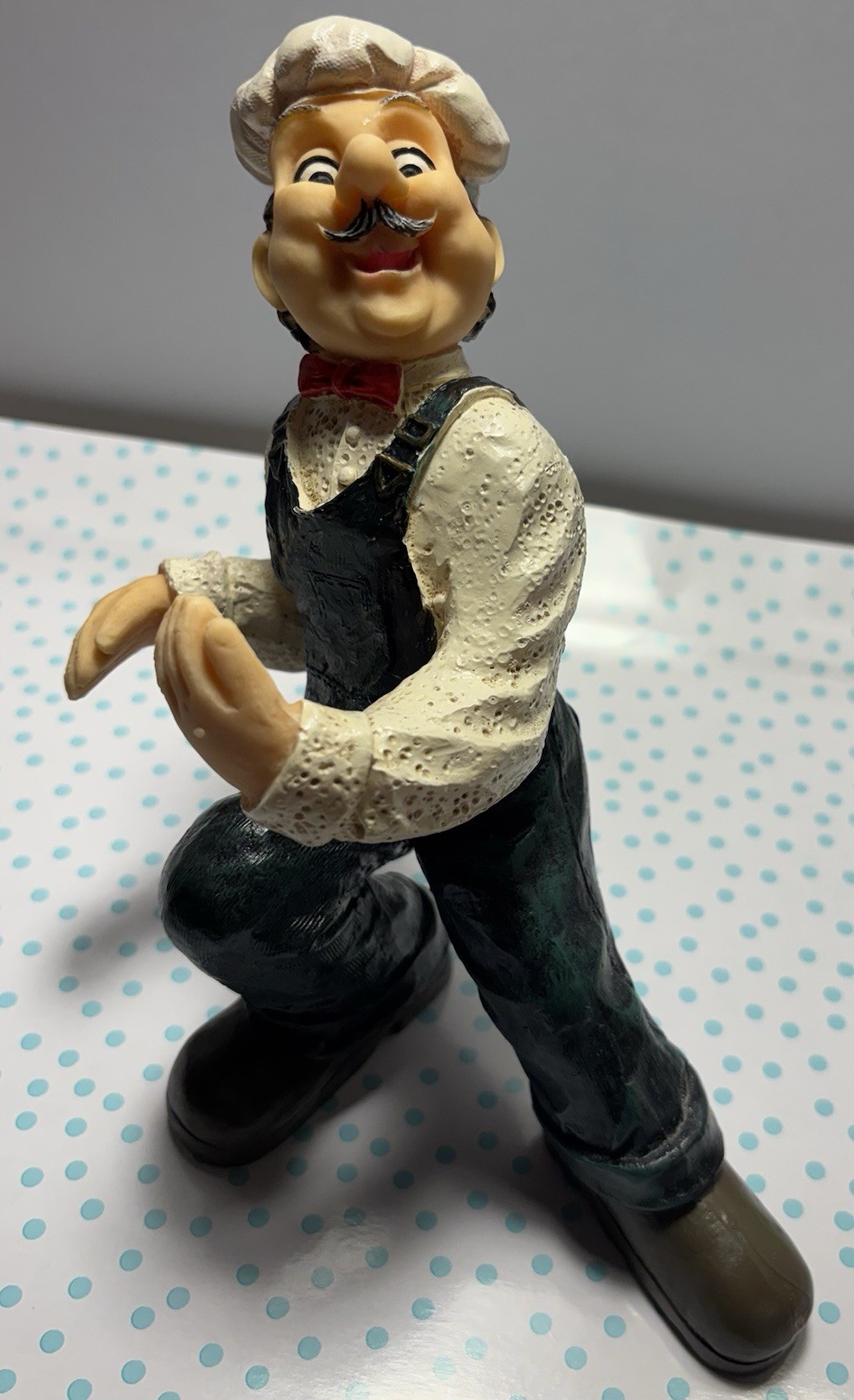 Chef Resin Figurine Hand Painted Matte White Black Brown Kitchen Decor
