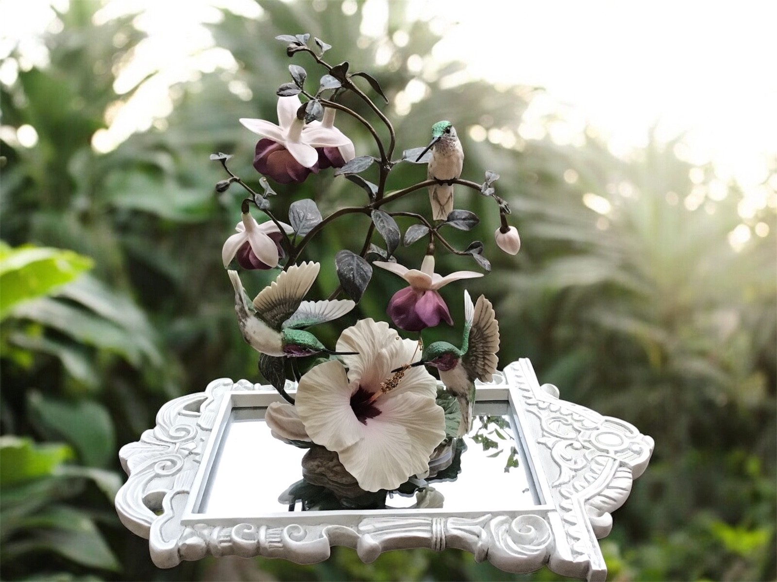 House of Faberge Flight of Fancy Humming Birds and Flowers Sculpture