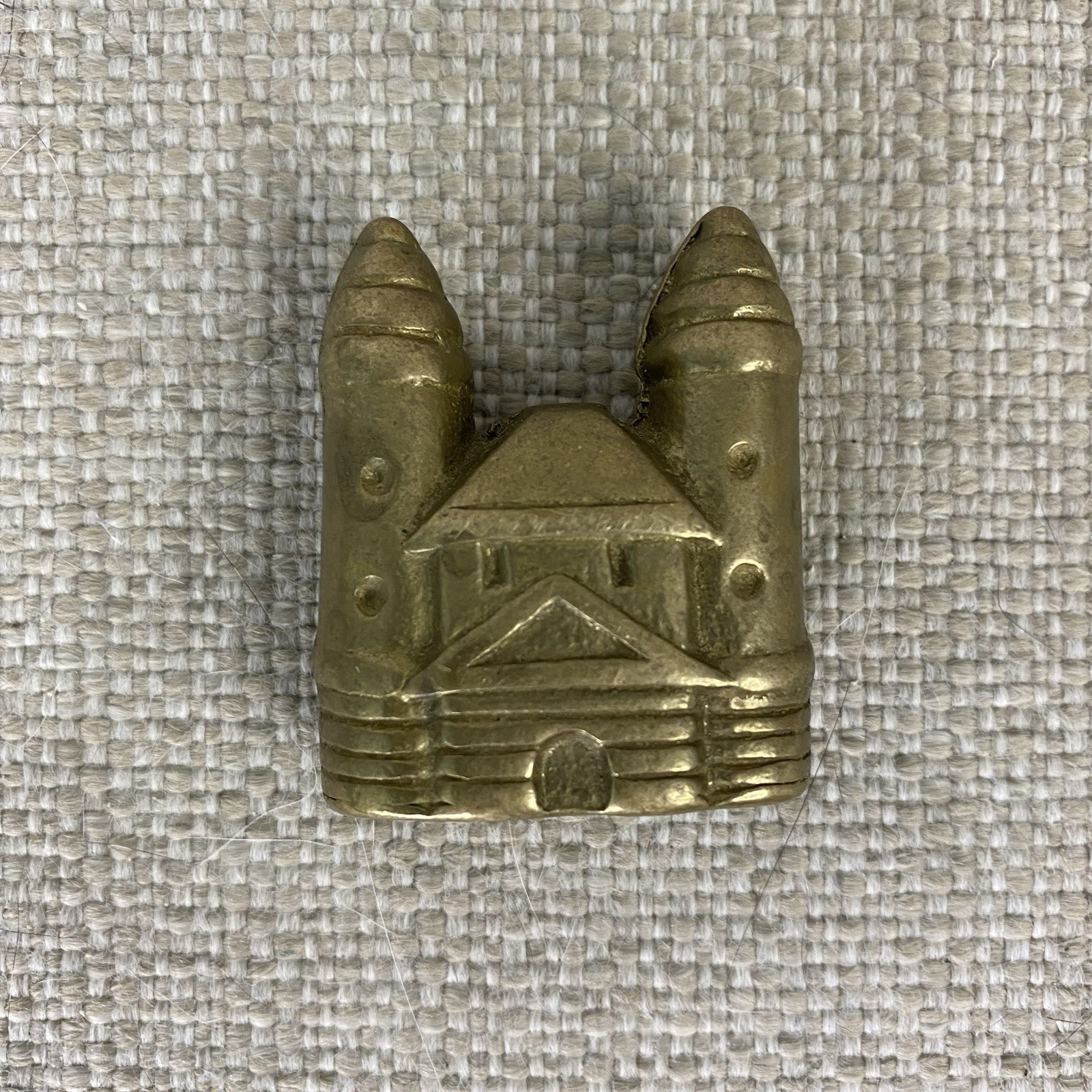 Vintage Solid Brass Miniature Building House Castle Temple 1.5″ Figurine