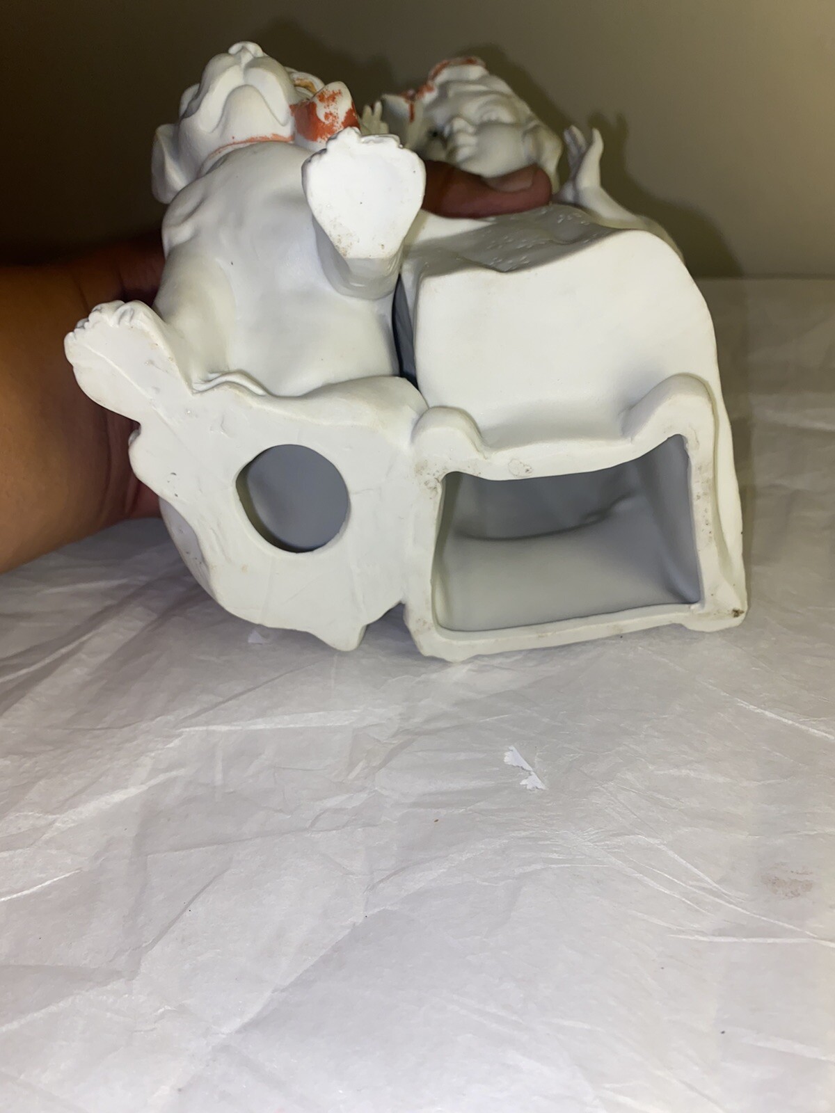 7” Vtg German Carl Schneider Bisque Porcelain Little girl dog Puppy Ceramic