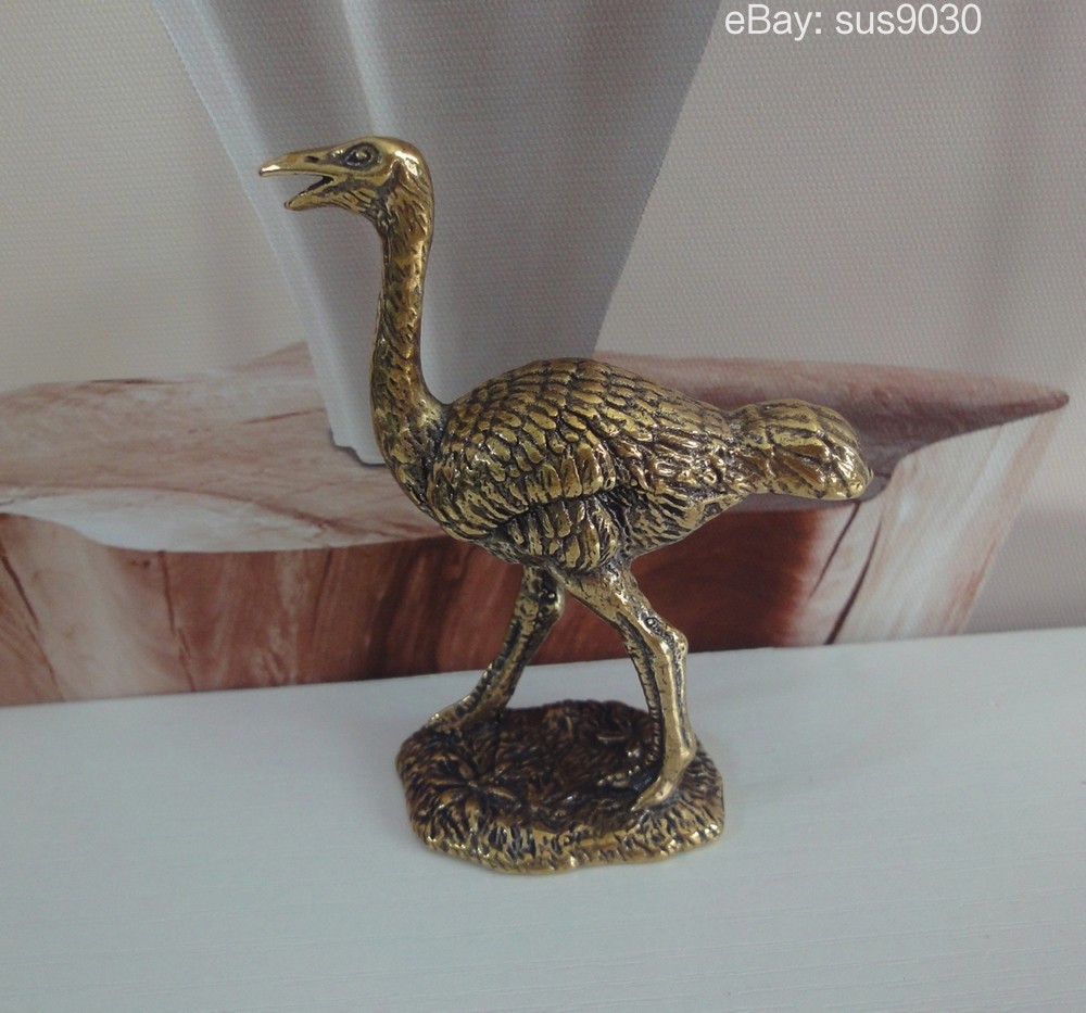 Solid Brass Ostrich Figurine Pure Copper Statue for Garden Decor