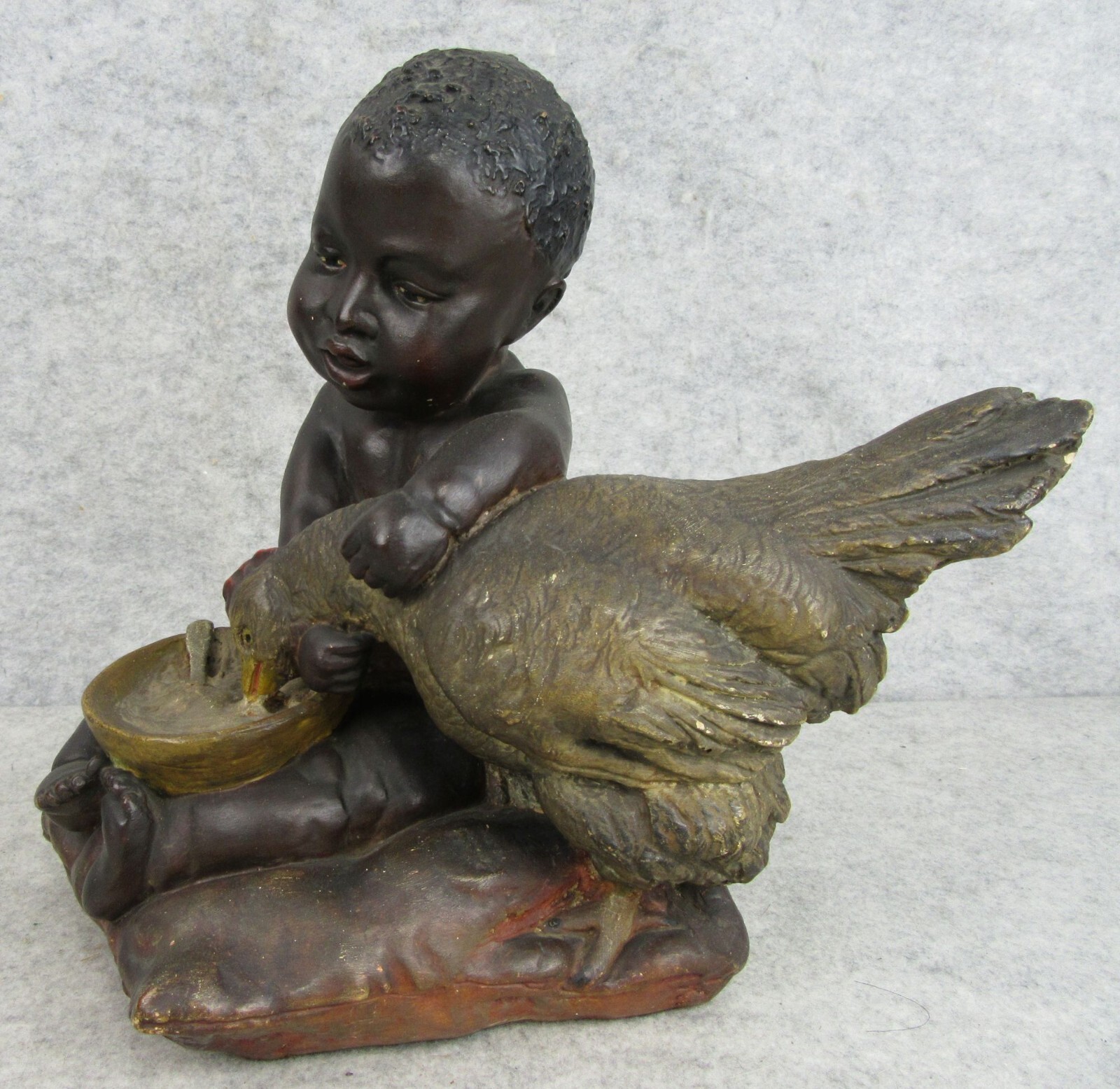 RARE Antique Victorian Child Feeding Chicken Chalk Ware Figurine BEAUTIFUL