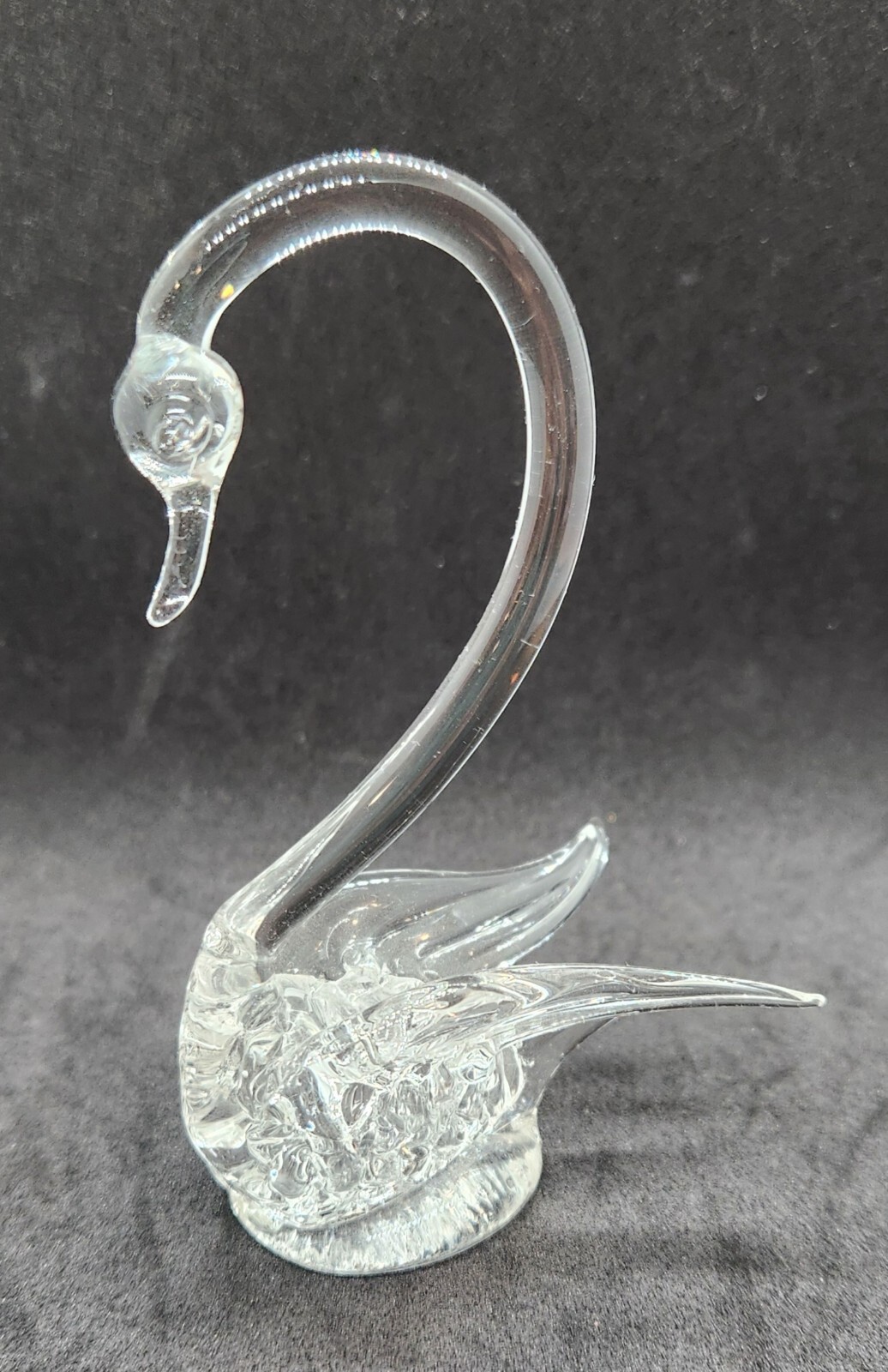 Swan Figurine Blown / Spun Glass, Swan, Clear Glass, 3.75 In