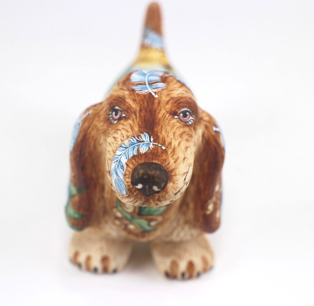 Signed Limited Limoges Porcelain Handmade Happyowl Ukraine Spaniel Dog Figure