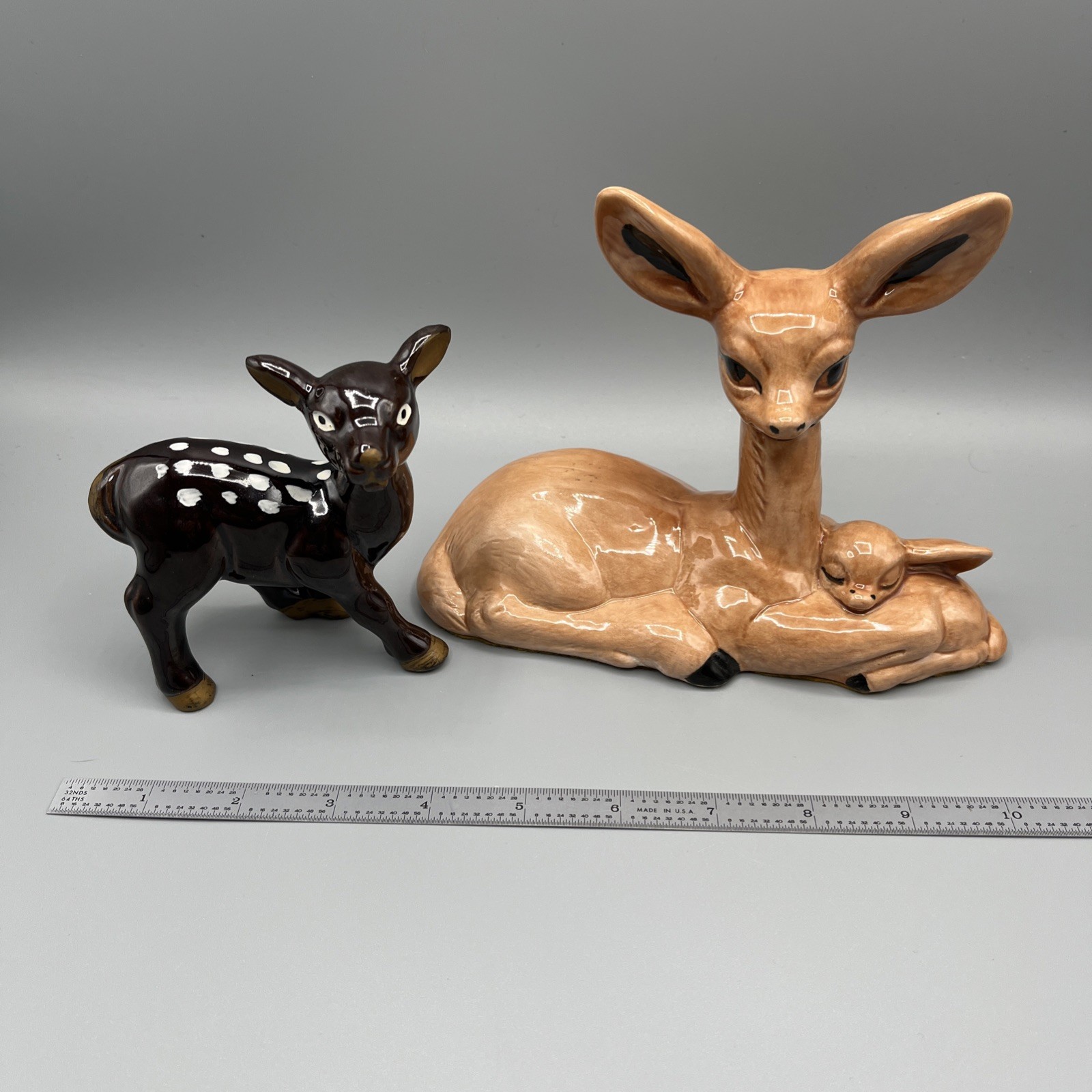 Vintage Ceramic Deer Figurine set of 2 1960’s Made In Japan Adorable Kitschy MCM
