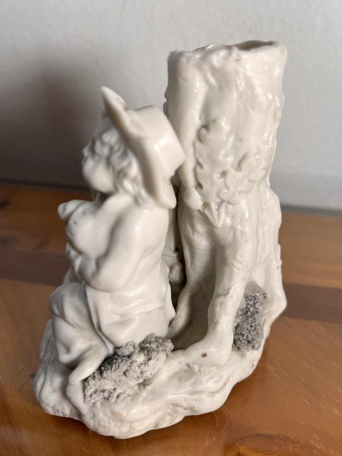 Vintage Heubach style Porcelain Boy w Puppy Vase & Candle Holder Figurine 4”