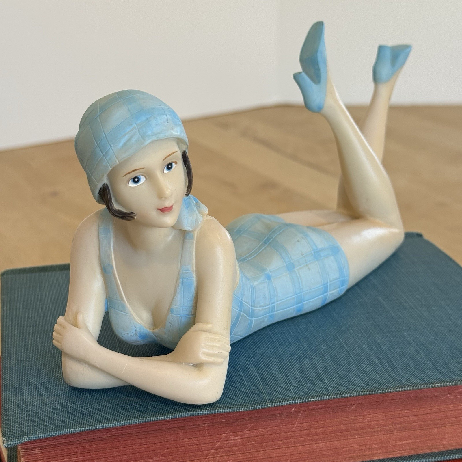 Vintage Retro Bathing Beauty Woman Sunbathing Resin Figurine Beach House Decor
