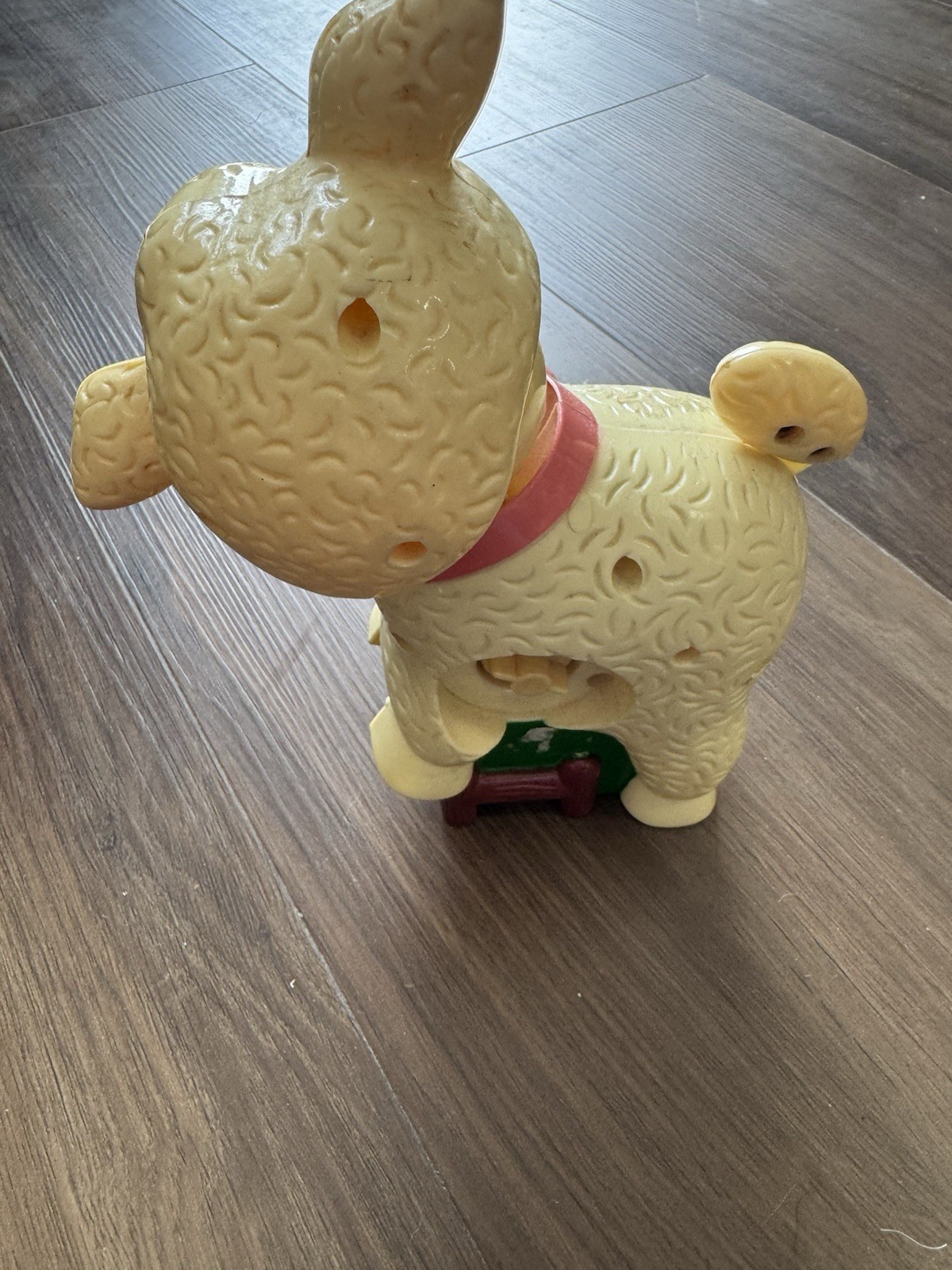 Plastic Lamb Figurine White with Pink Bow Kids Animals Theme