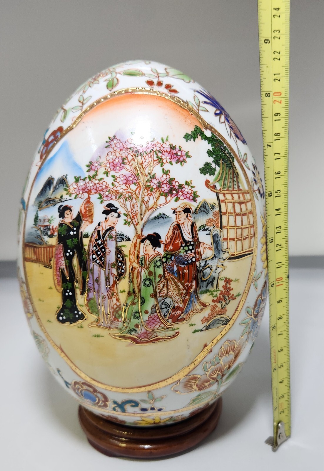 Vintage Satsuma Ceramic Hand Painted Egg – 8.5 Inches