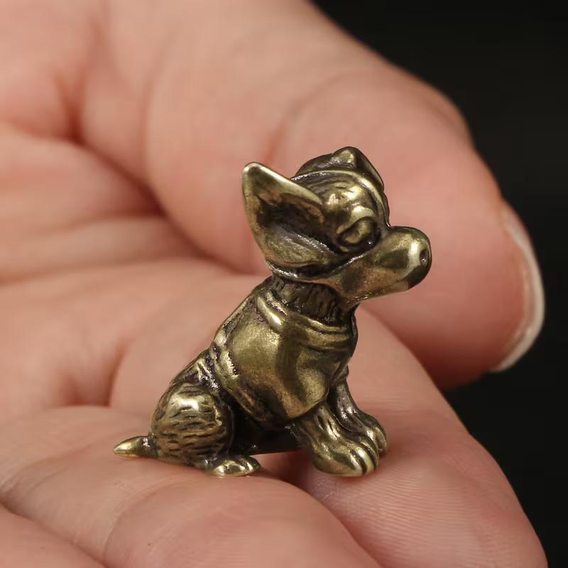 1pc Solid Brass Small Dog Figurine, Vintage Collectible Desk Decor +?