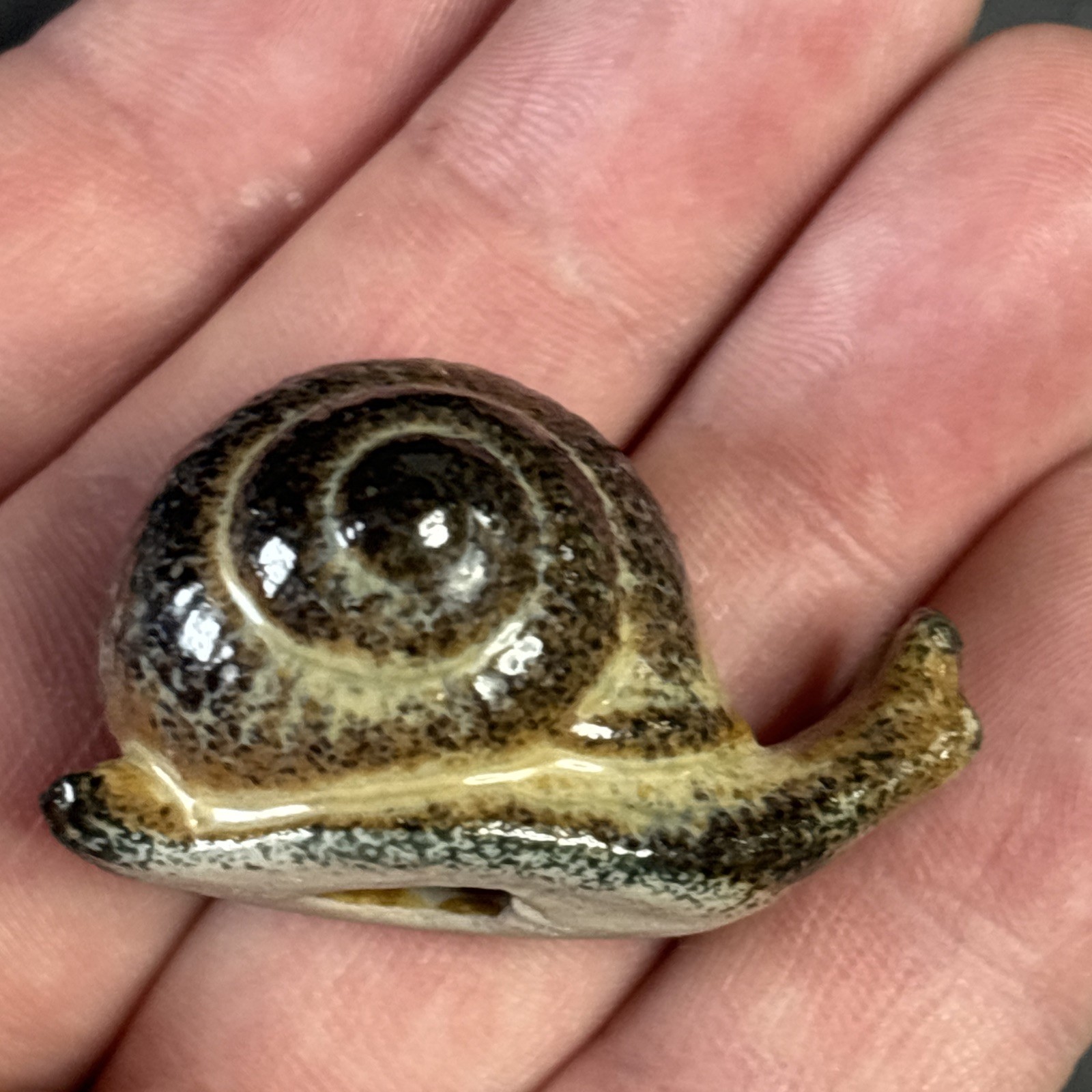 Vintage*Stoneware/Ceramic 1.75” Long Snail Marked Japan*Fairy Garden/Miniature