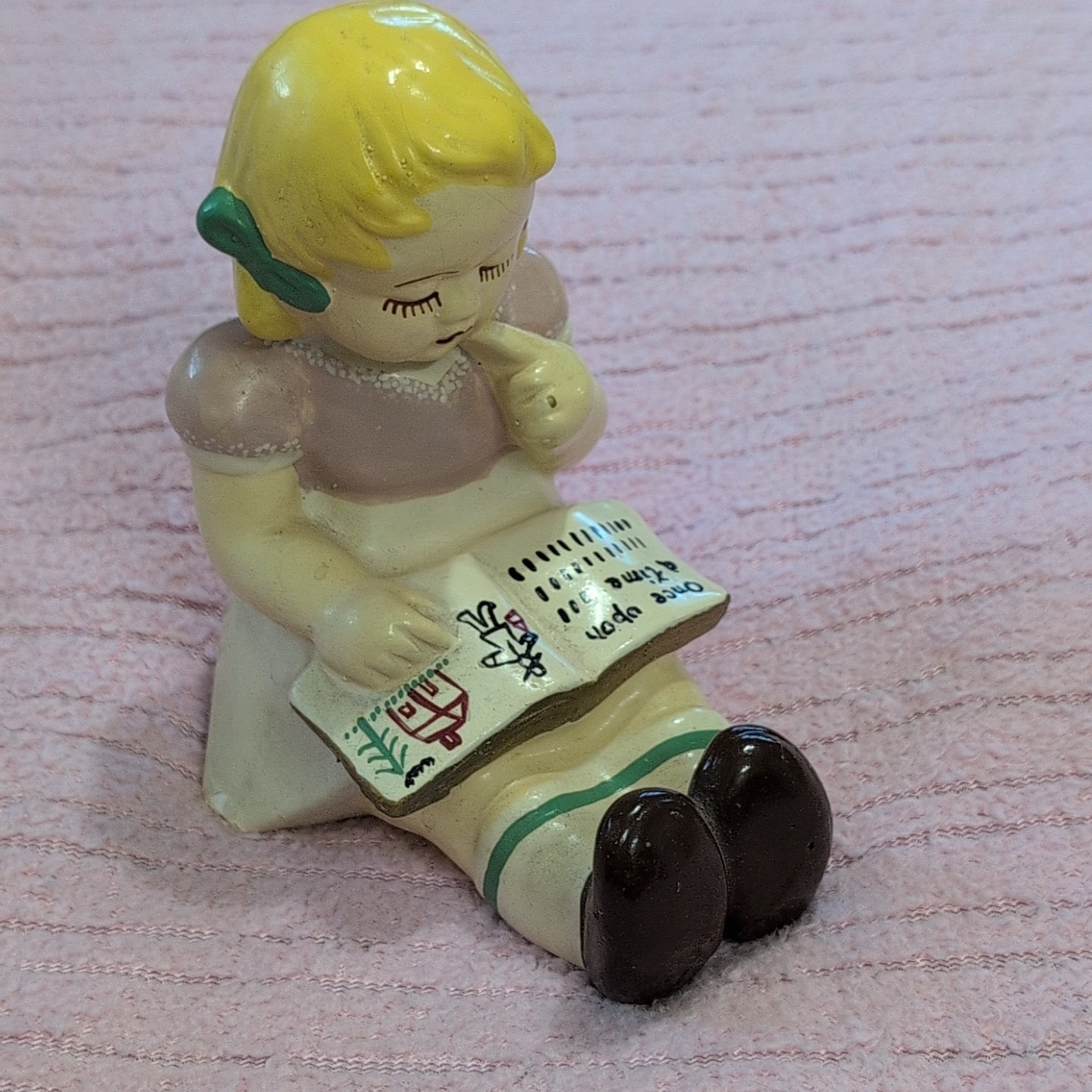 Vintage Coventry German Chalk Ware Girl Reading Book 5 1/2″ Figurine