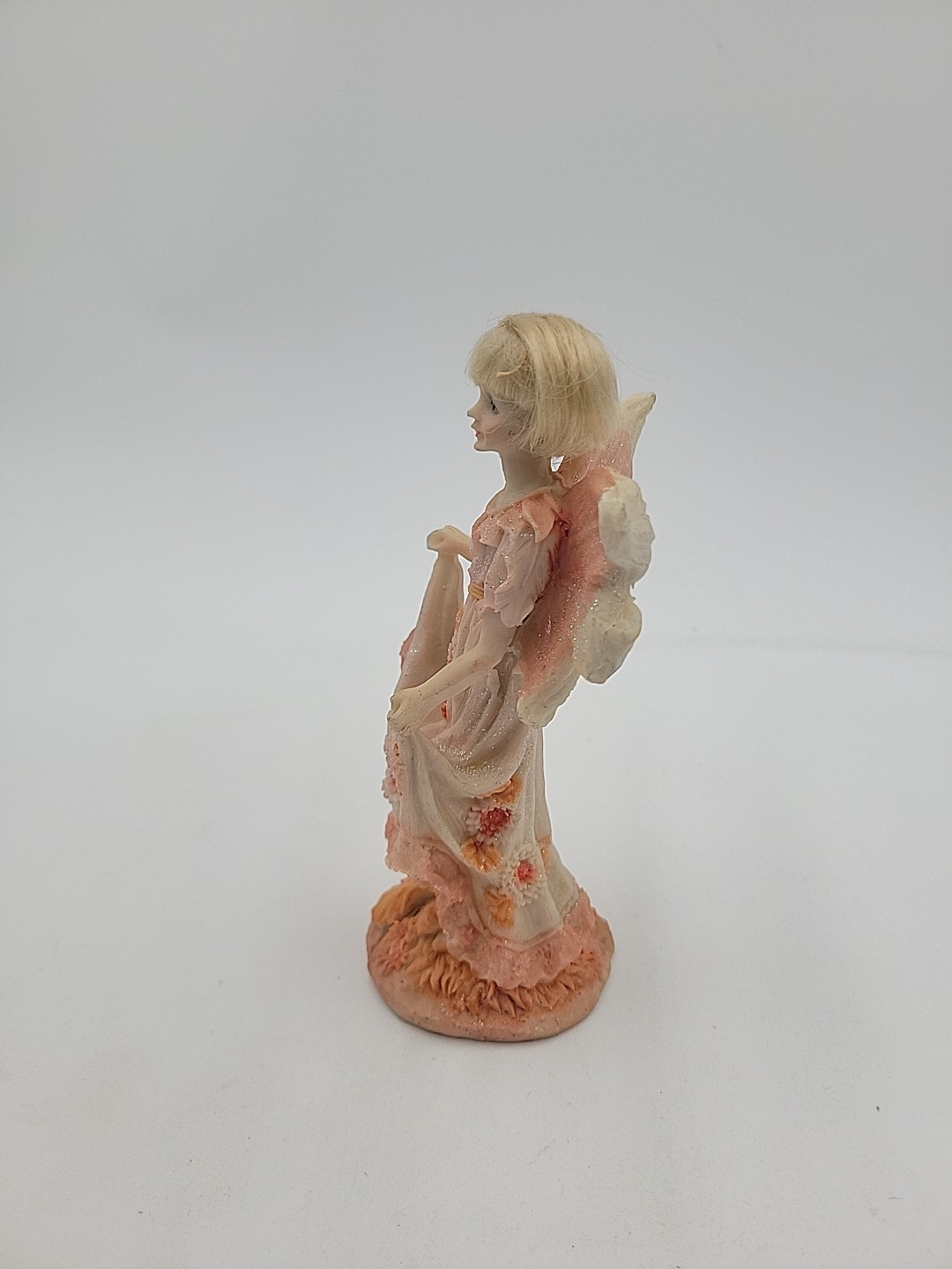 Vintage Fairy Figurine with Floral Dress, Blonde Hair 6 inches Tall
