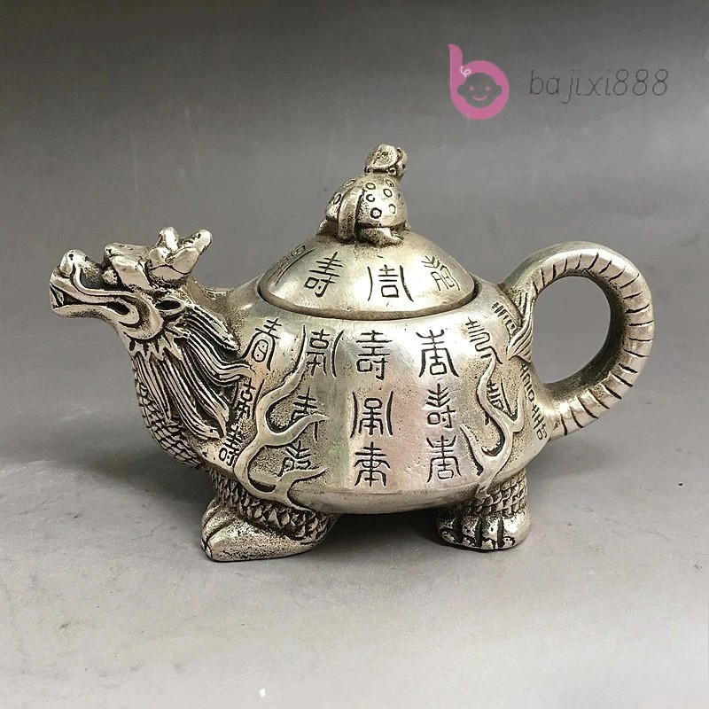 Silver-plated White Copper Dragon Pot Kettle Teapots Decorative Collection