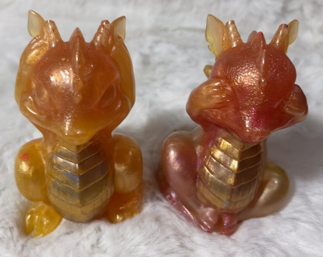 Custom Lot of 2 Dragons Orange and Gold 4x2x2.5