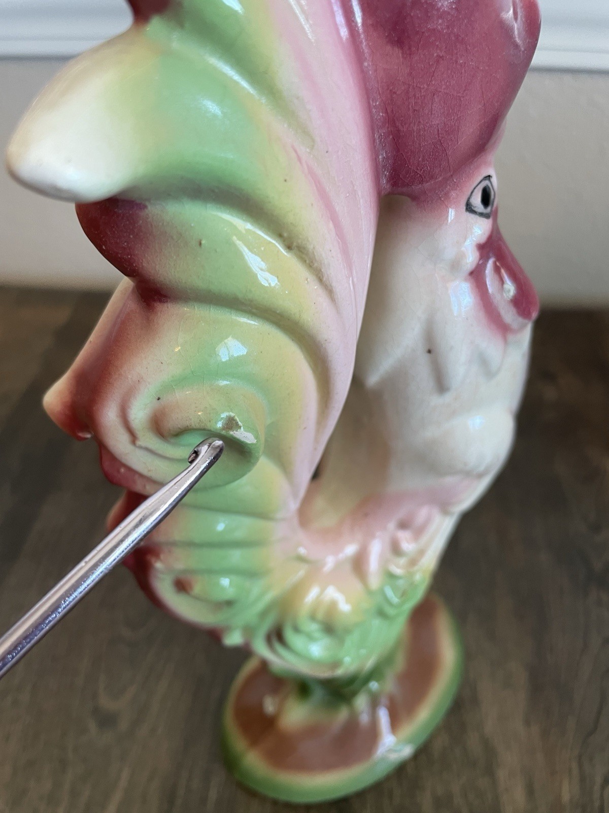 Vintage Ceramic Tall Rooster Decor Figurine 11” Flaws
