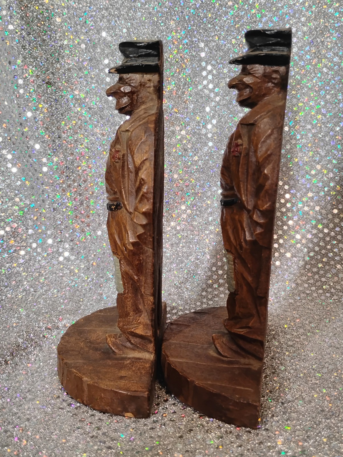 Pair of Vintage Wood Old Man Hobo Bookend Folkart SYROCO 7.5″” Tall