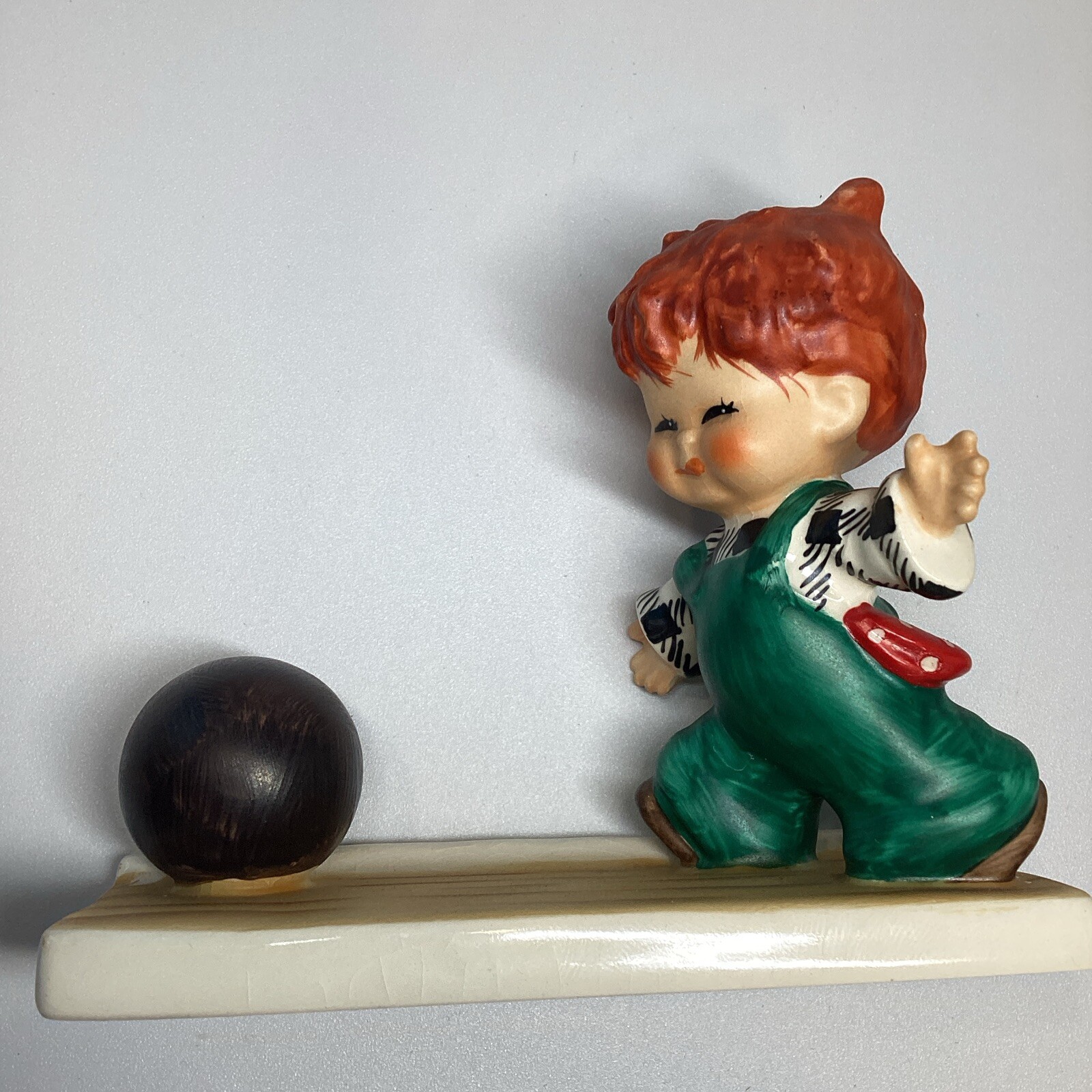 Cute Vintage Goebel Figurine Strike Red Head Bowling