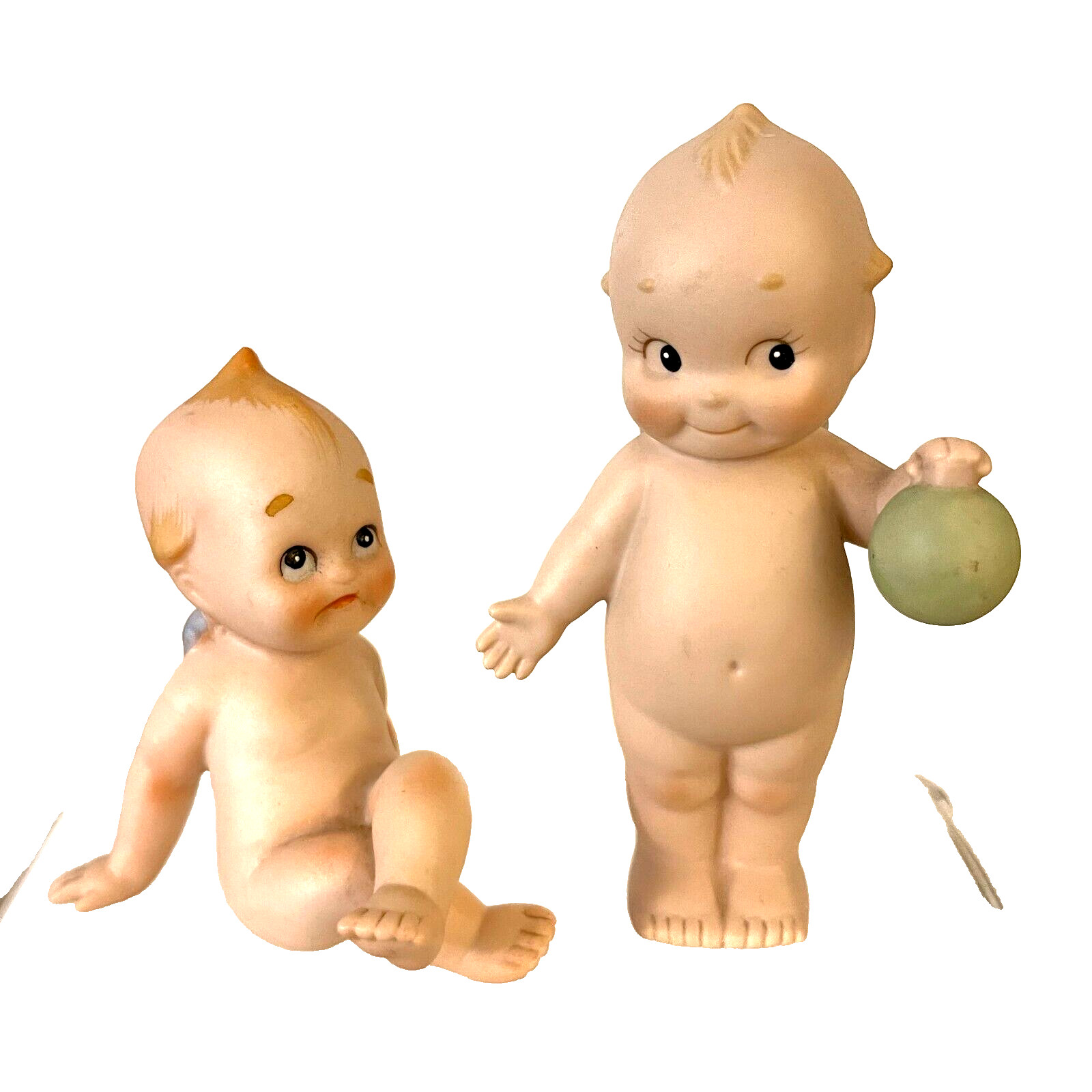 2 VINTAGE ENESCO KEWPIE BISQUE FIGURINES BLUE WINGS ROSE O’NEIL CREATOR