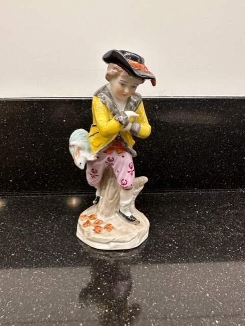 Vtg 1900s Sitzendorf German Porcelain Sheep Maiden Boy w/ Rabbit Duck Figure