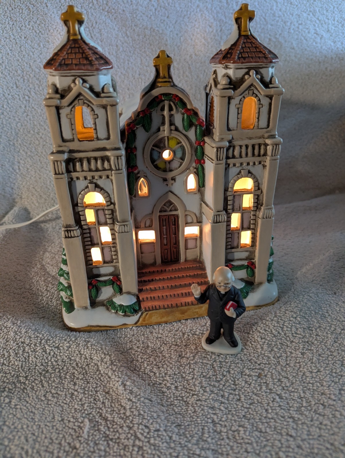 Lefton China Colonial Village San Sebastian Mission Church 1991 with accesory