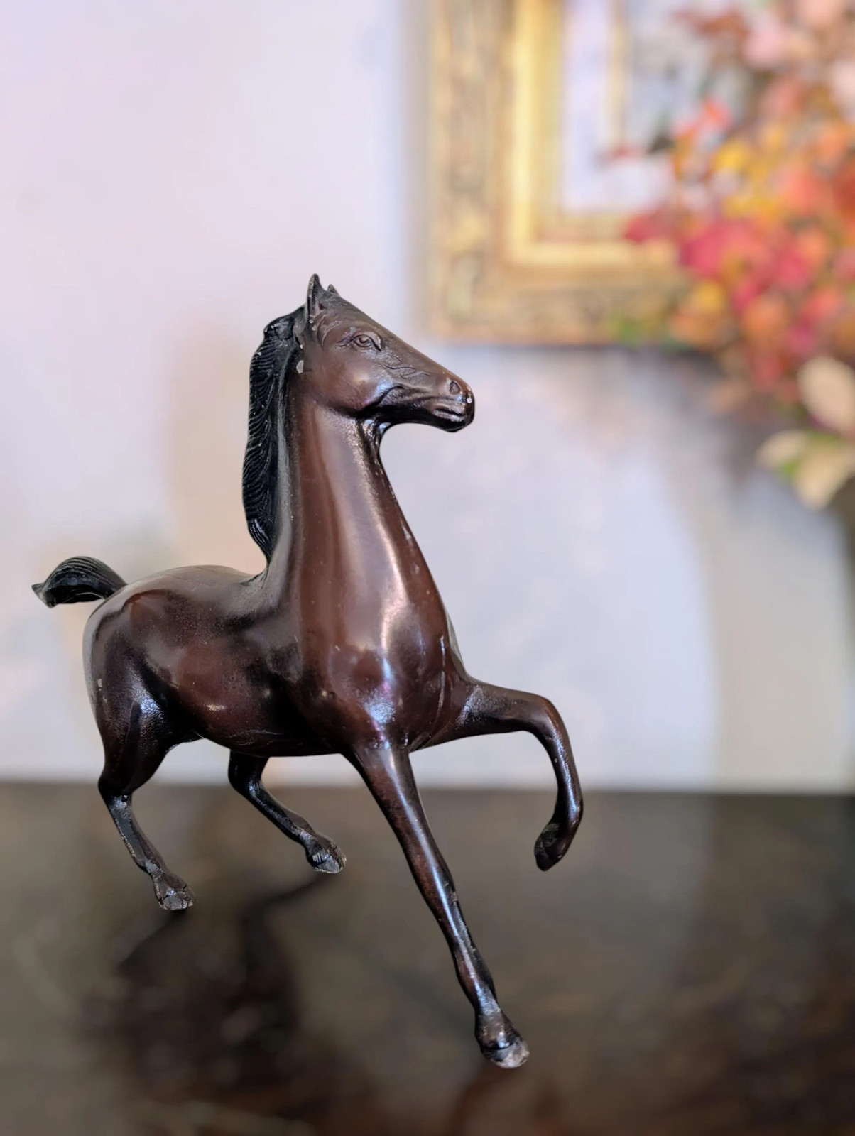 Vintage Japanese Cast Metal Horse Sculpture, Prancing Horse Figure