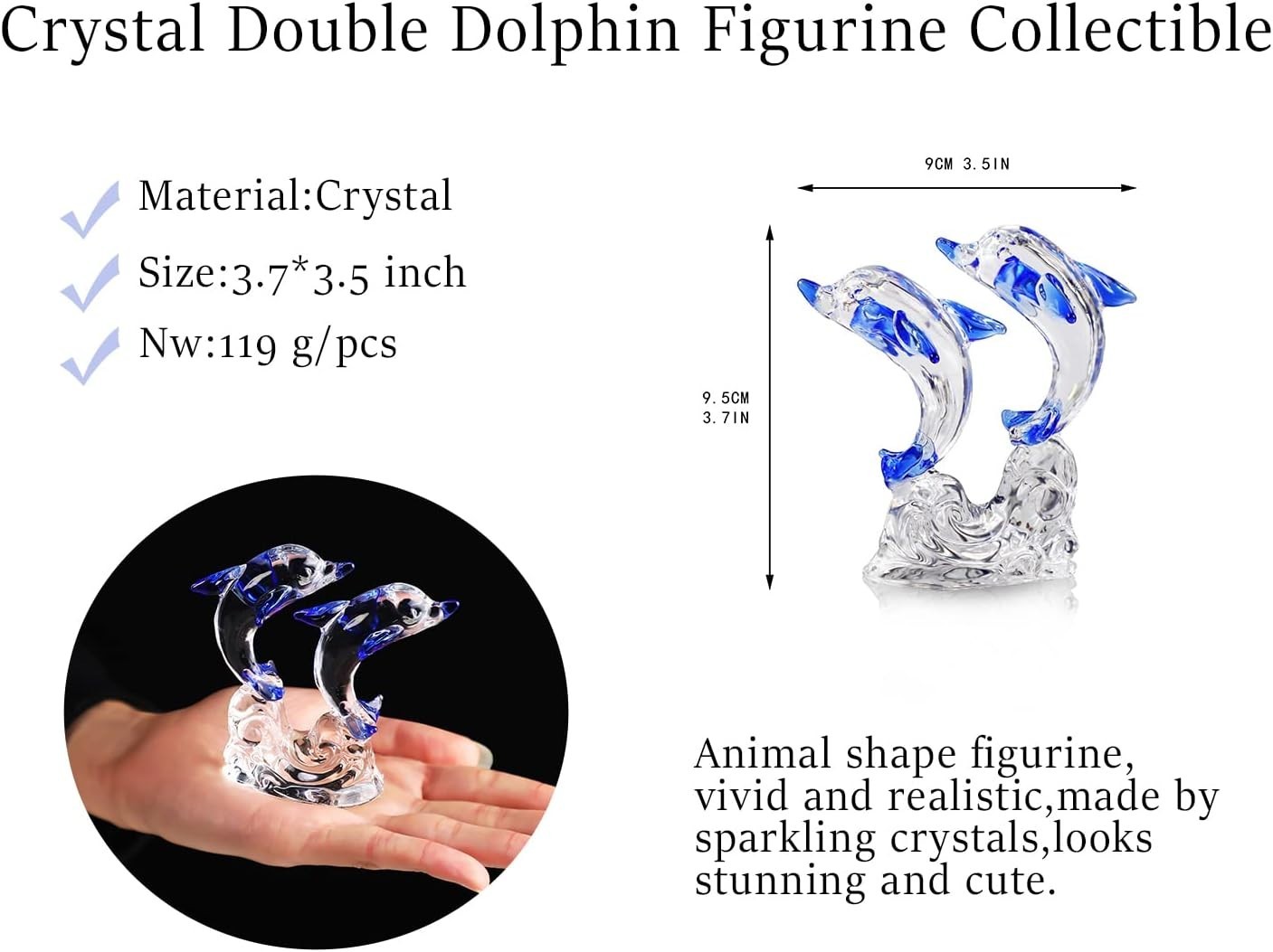 Crystal Dolphin Figurine Statue Glass Sea Animal 3.7″ x 3.5″ in