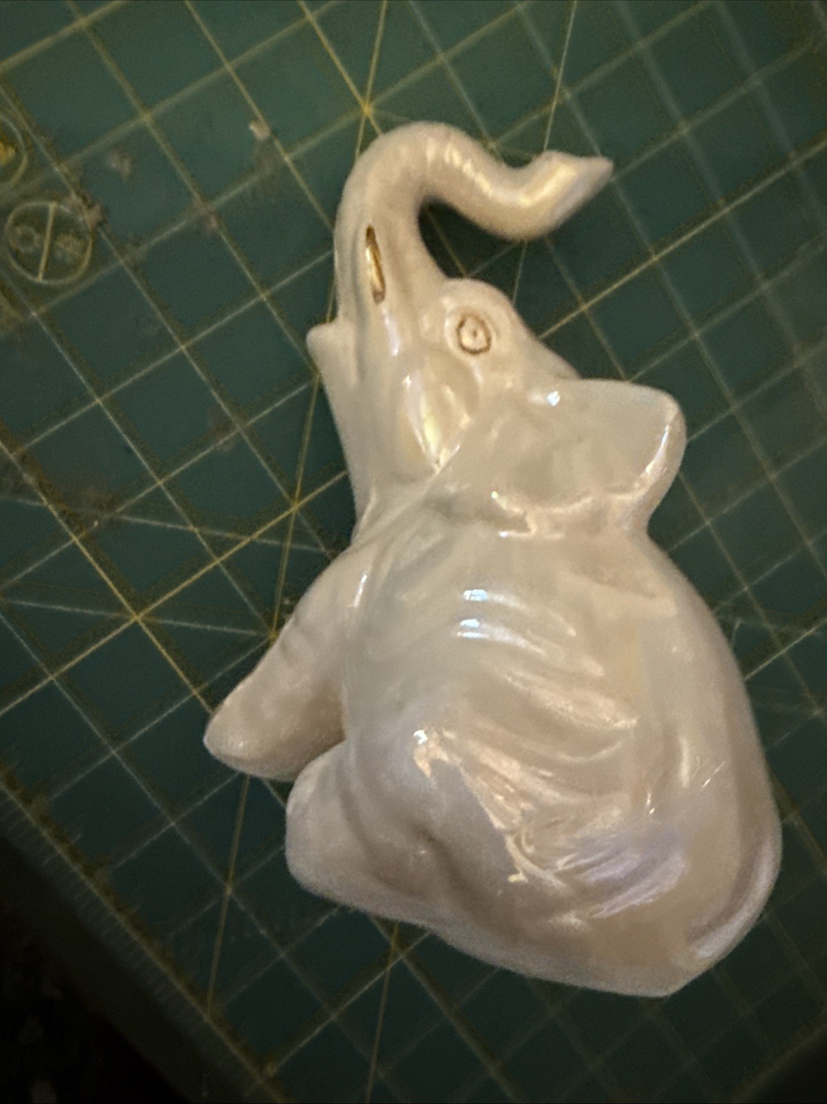 Vintage Matte & Glossy White Elephant Figurine w/ Gold Trim 4-1/2″ Tall 5″ Long