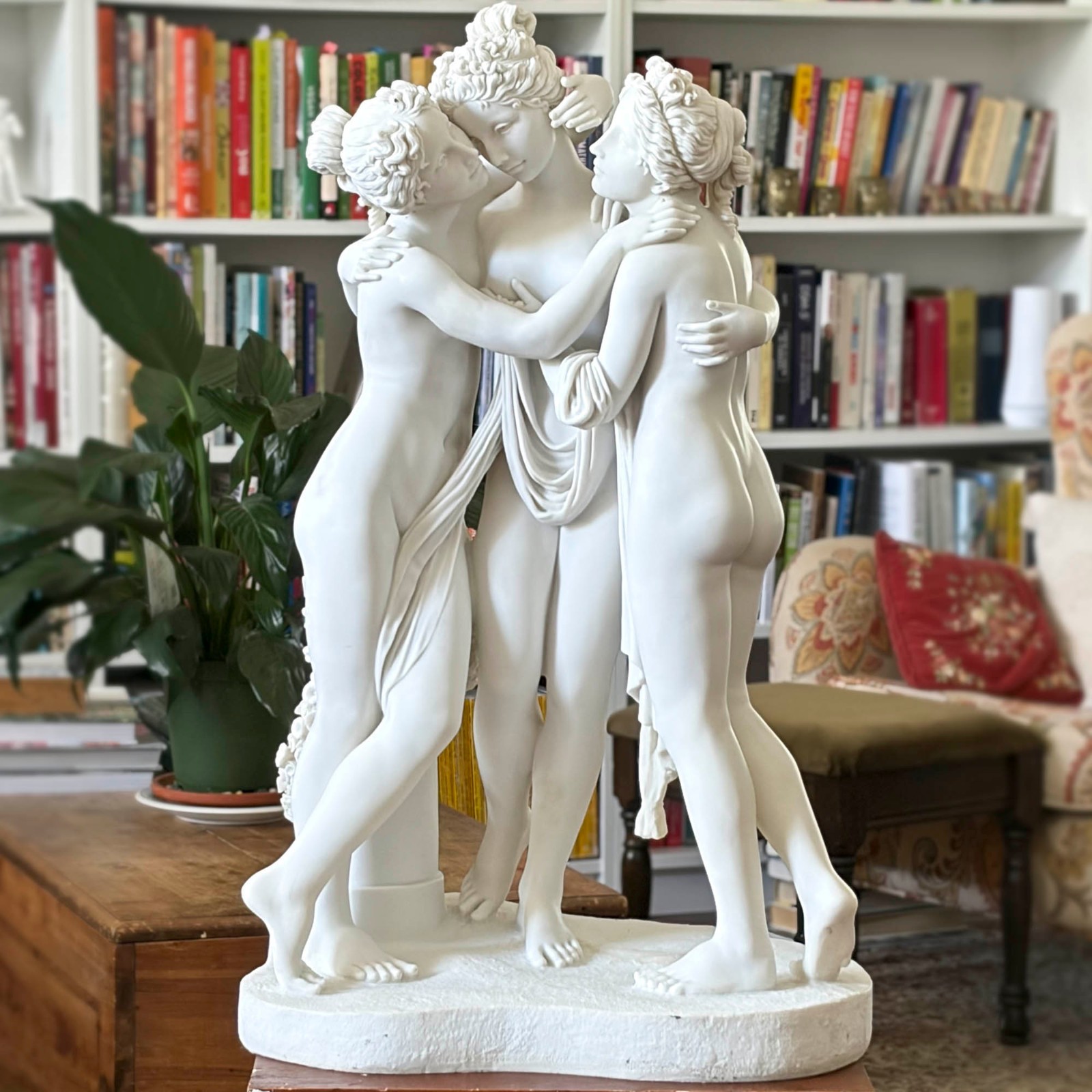 Large Veronese The Three Graces Bonded Marble Sculpture After Canova 26.5″ Italy