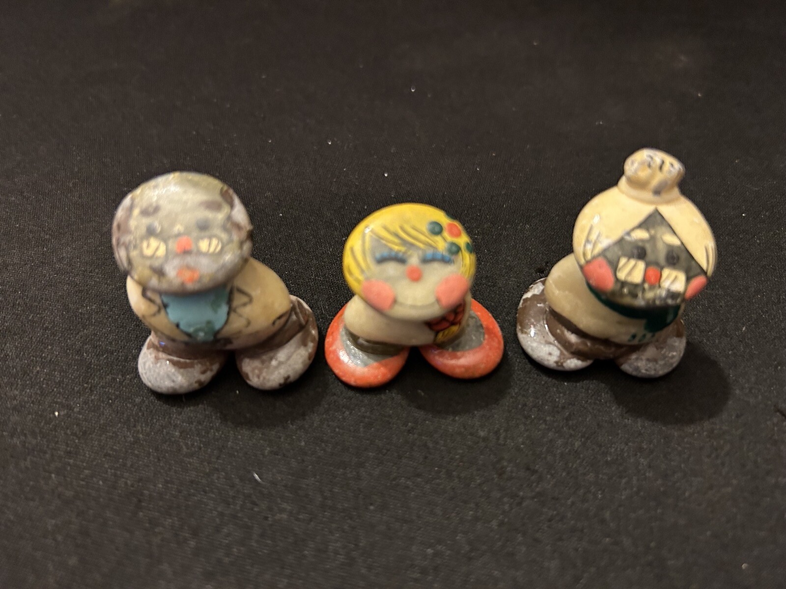 3 Miniature Painted Rock People Family Figurine Folk Art