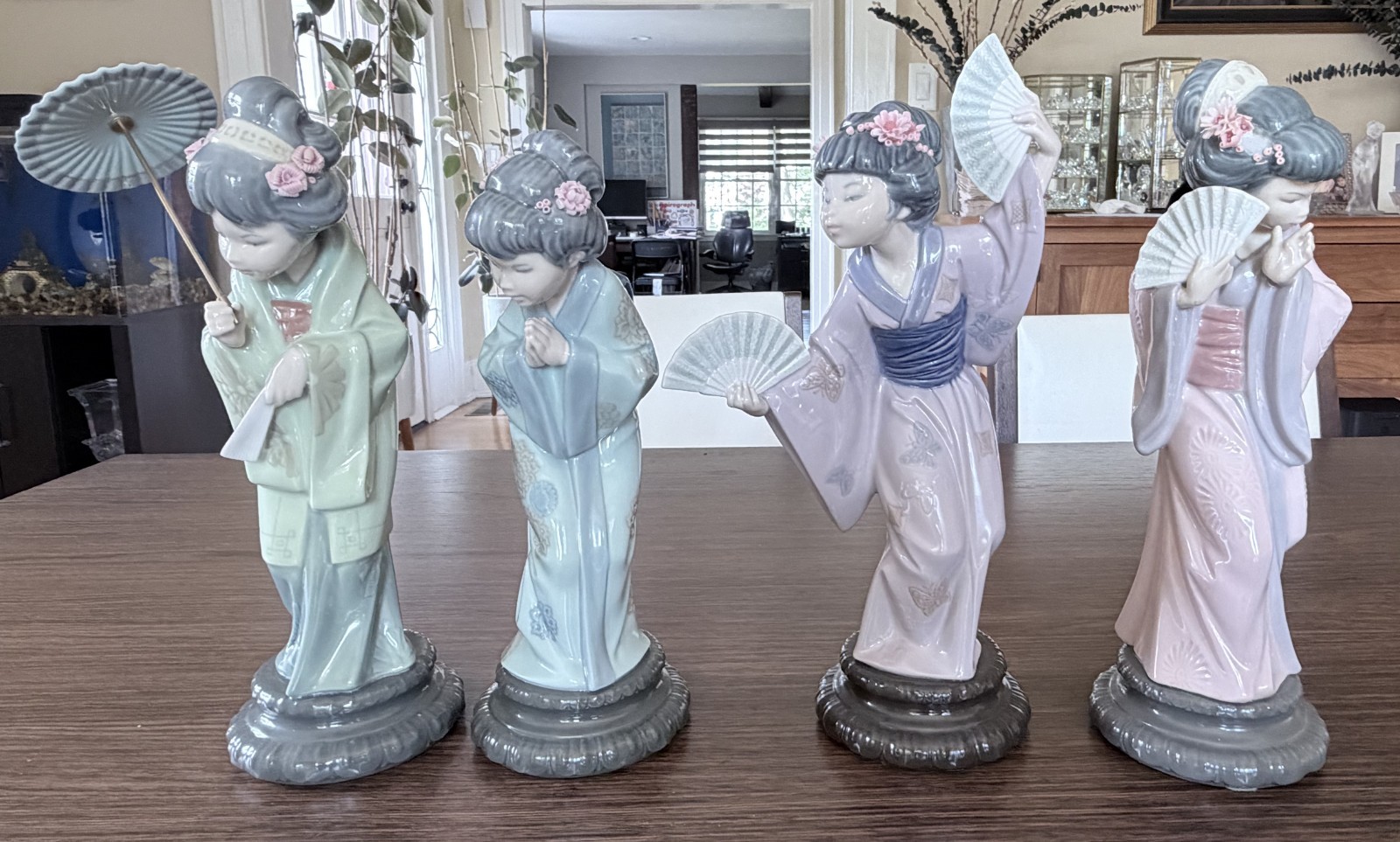 Lladro Japanese Geisha Girls 4 Porcelain Figurines Set Preowned